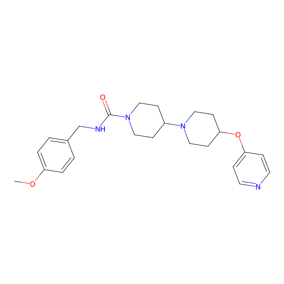 N-(4-methoxybenzyl)-4-(pyridin-4-yloxy)-[1,4'-bipiperidine]-1'-carboxamide molecular structure, CAS 1705857-85-7