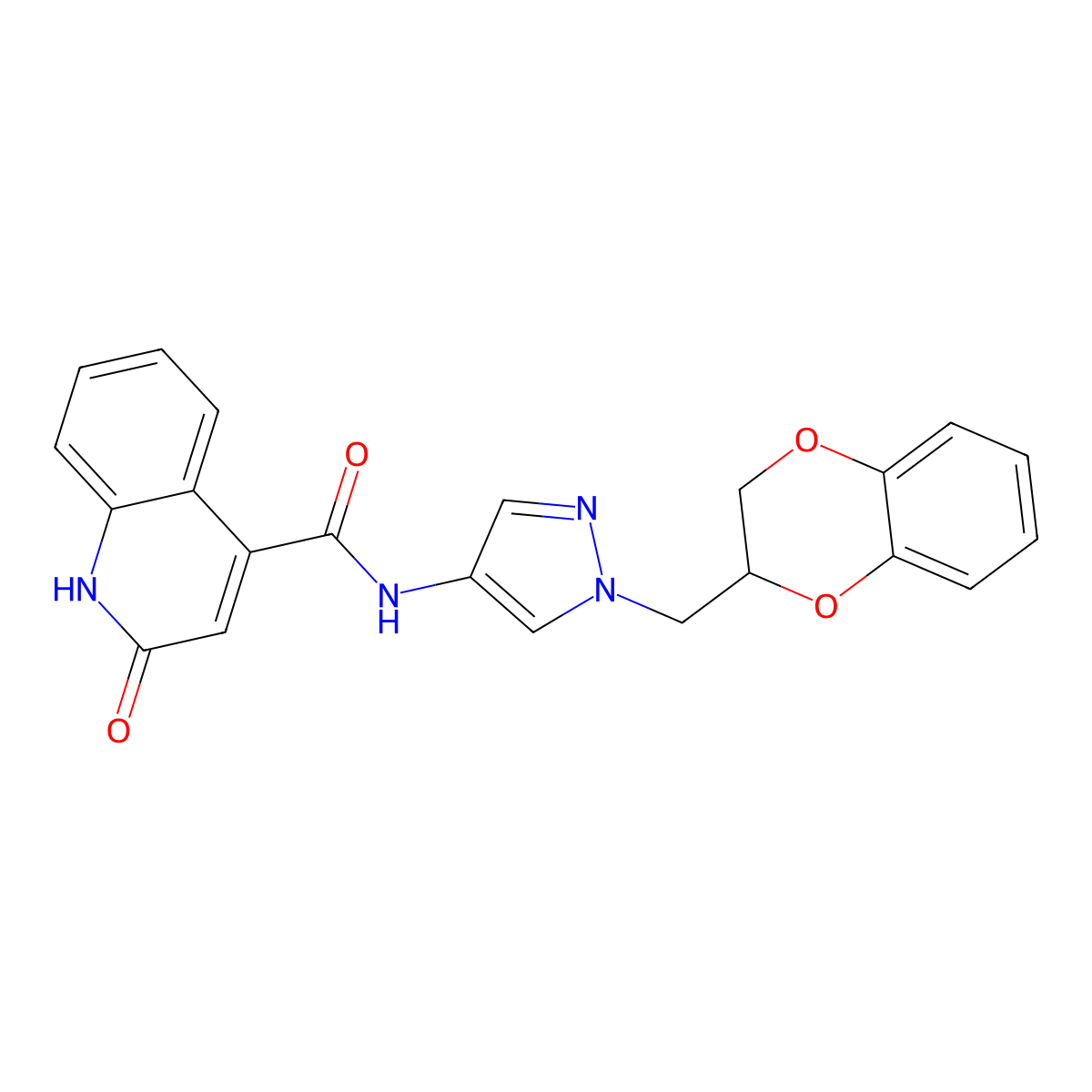 N-(1-((2,3-dihydrobenzo[b][1,4]dioxin-2-yl)methyl)-1H-pyrazol-4-yl)-2-hydroxyquinoline-4-carboxamide molecular structure, CAS 1705864-52-3
