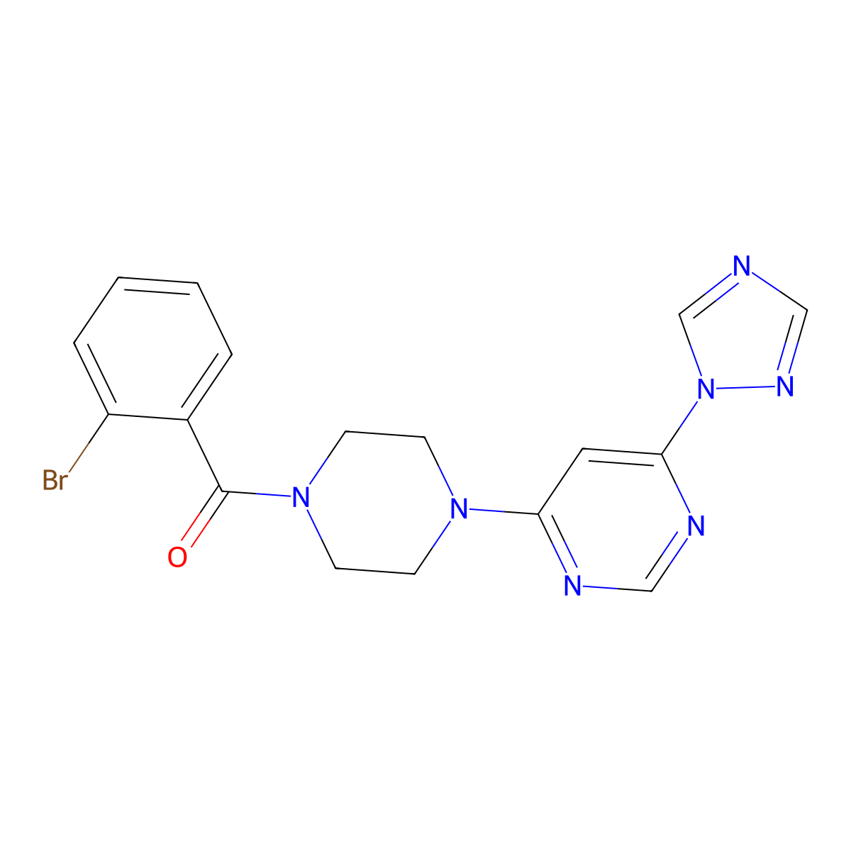 (4-(6-(1H-1,2,4-triazol-1-yl)pyrimidin-4-yl)piperazin-1-yl)(2-bromophenyl)methanone molecular structure, CAS 1705866-11-0