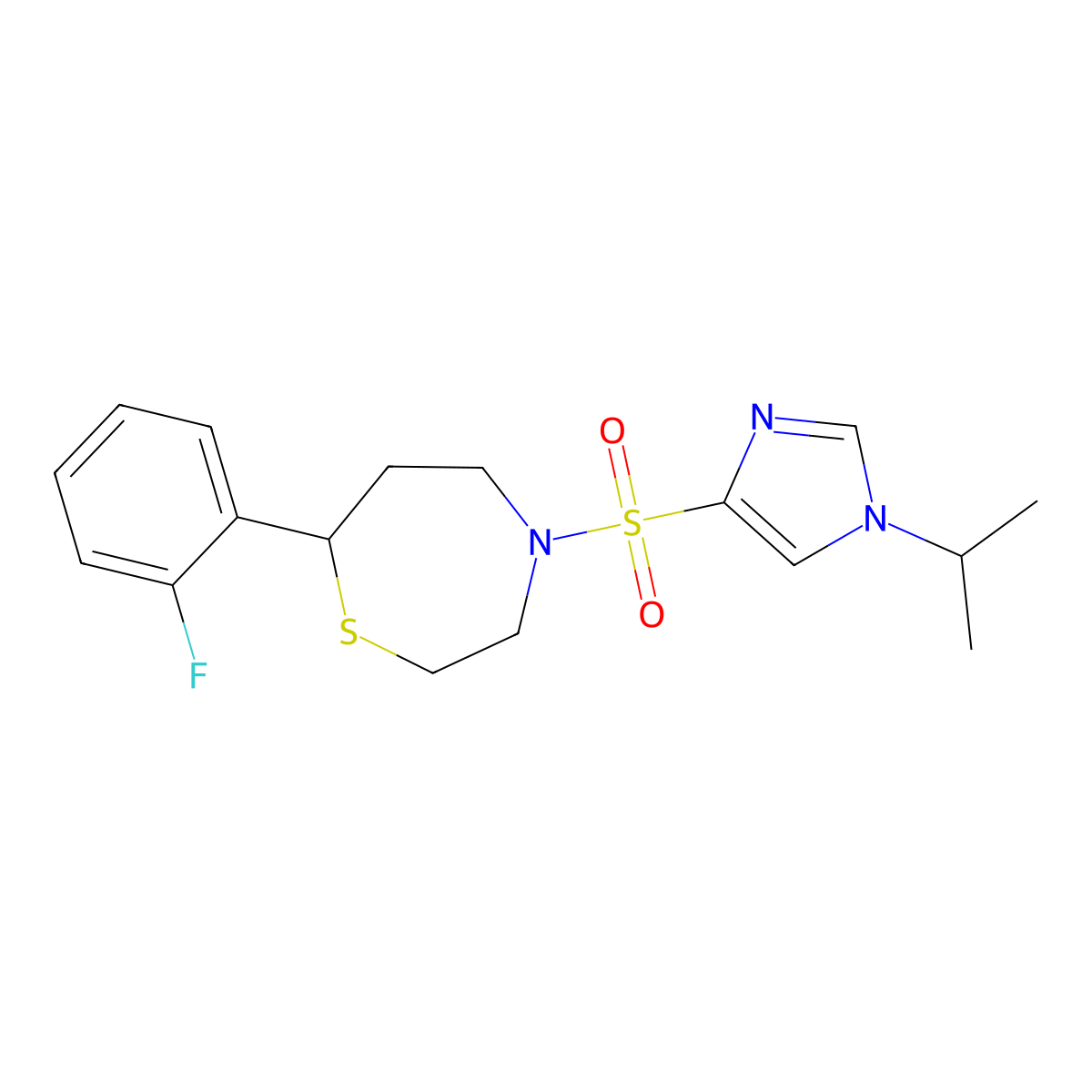 7-(2-fluorophenyl)-4-((1-isopropyl-1H-imidazol-4-yl)sulfonyl)-1,4-thiazepane molecular structure, CAS 1705866-52-9