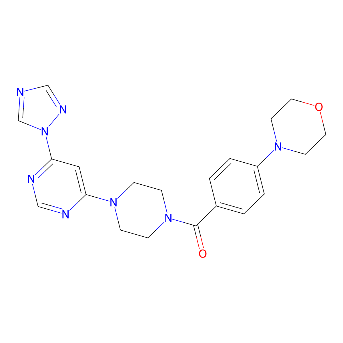(4-(6-(1H-1,2,4-triazol-1-yl)pyrimidin-4-yl)piperazin-1-yl)(4-morpholinophenyl)methanone molecular structure, CAS 1705867-26-0
