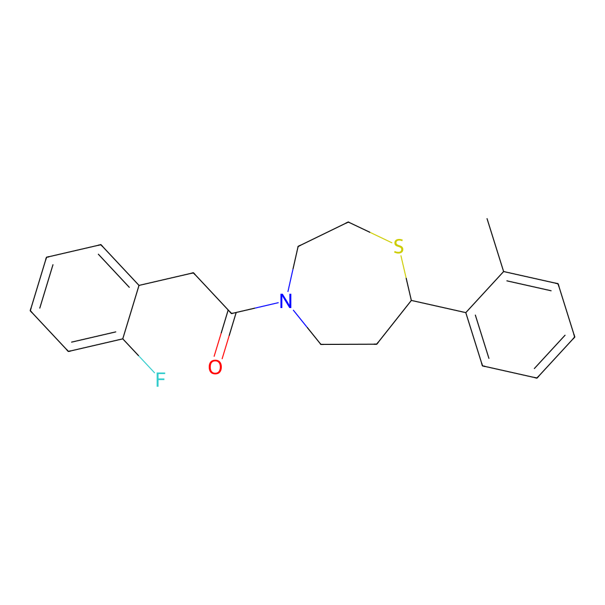 2-(2-Fluorophenyl)-1-(7-(o-tolyl)-1,4-thiazepan-4-yl)ethanone molecular structure, CAS 1705867-87-3