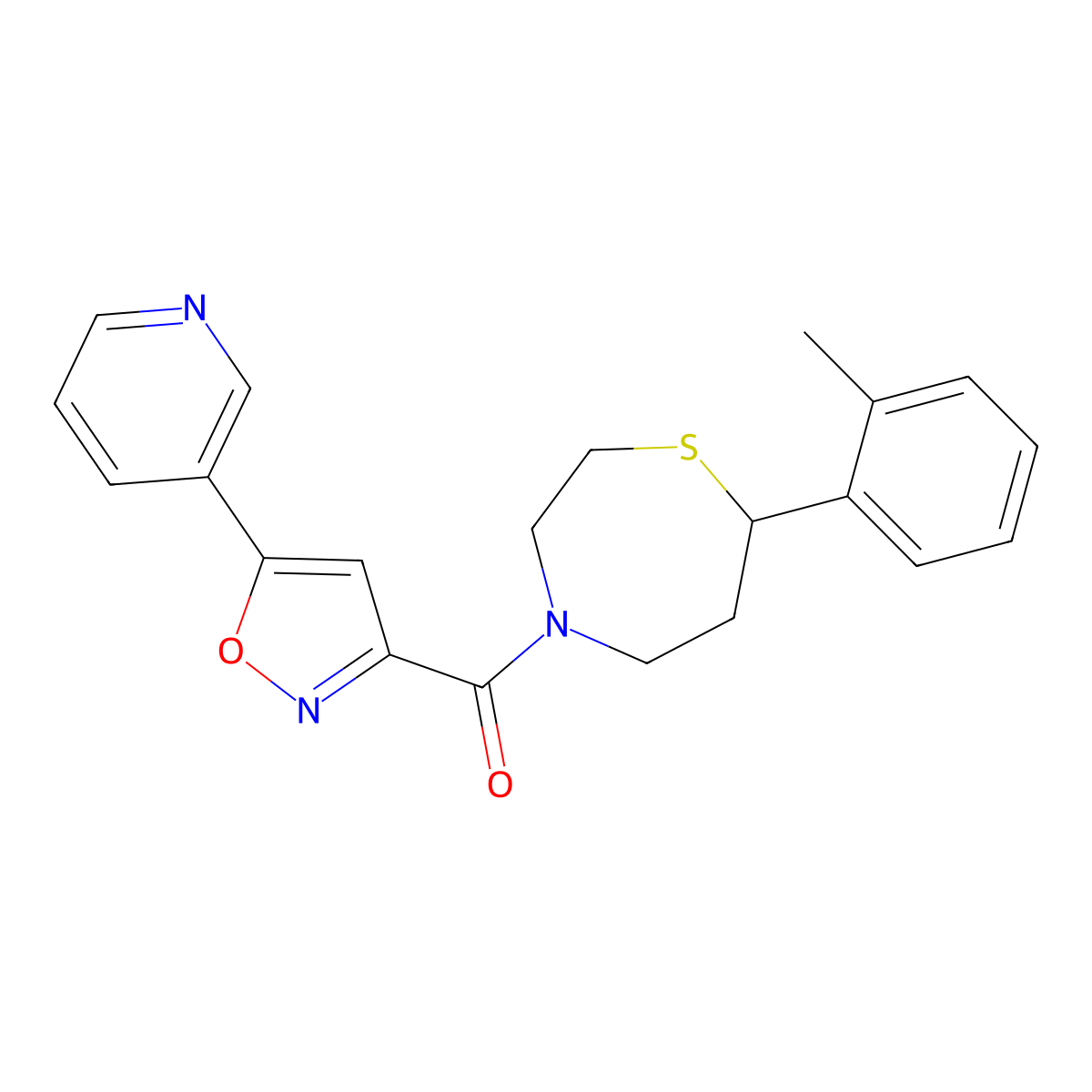 (5-(Pyridin-3-yl)isoxazol-3-yl)(7-(o-tolyl)-1,4-thiazepan-4-yl)methanone molecular structure, CAS 1705868-02-5