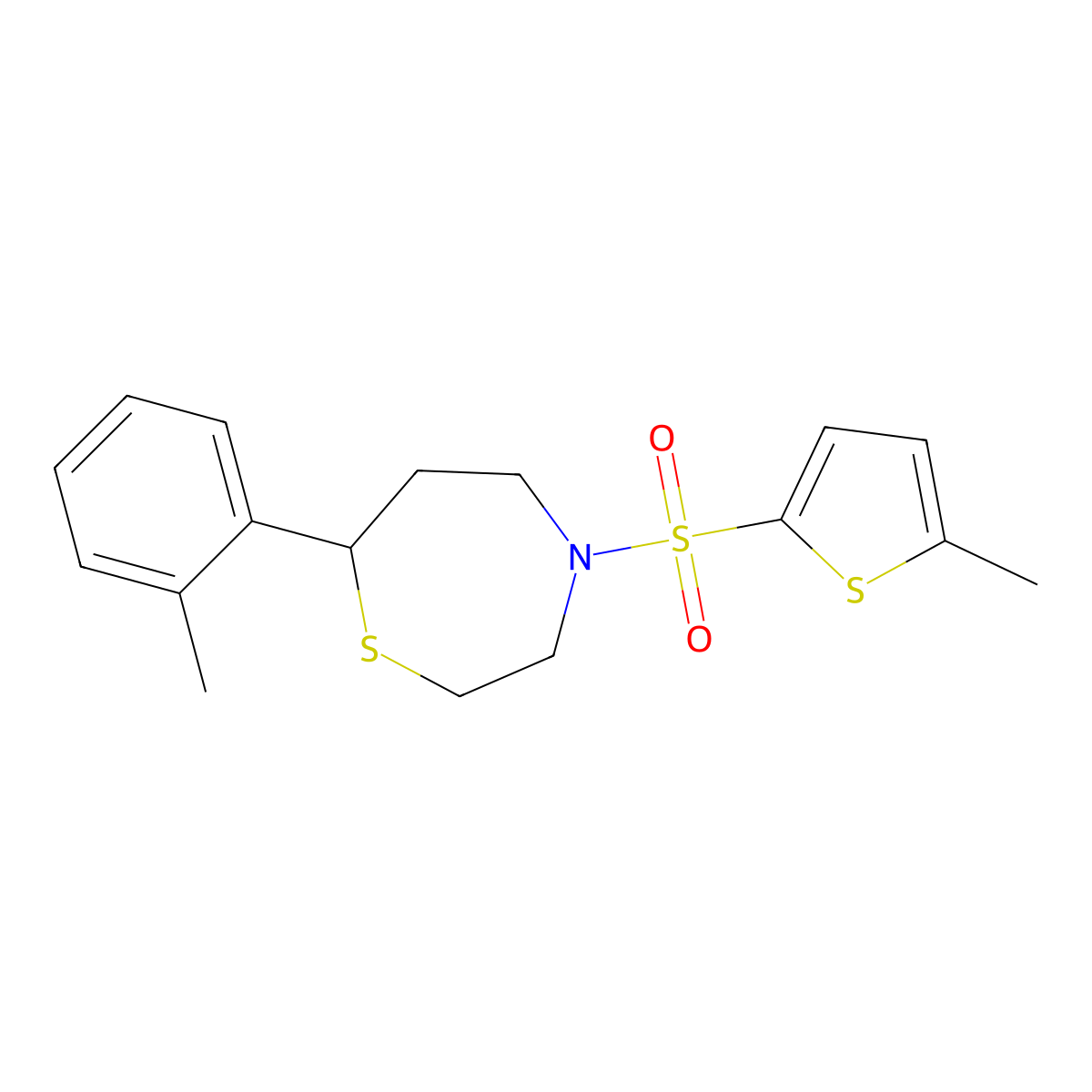 4-((5-Methylthiophen-2-yl)sulfonyl)-7-(o-tolyl)-1,4-thiazepane molecular structure, CAS 1705868-68-3