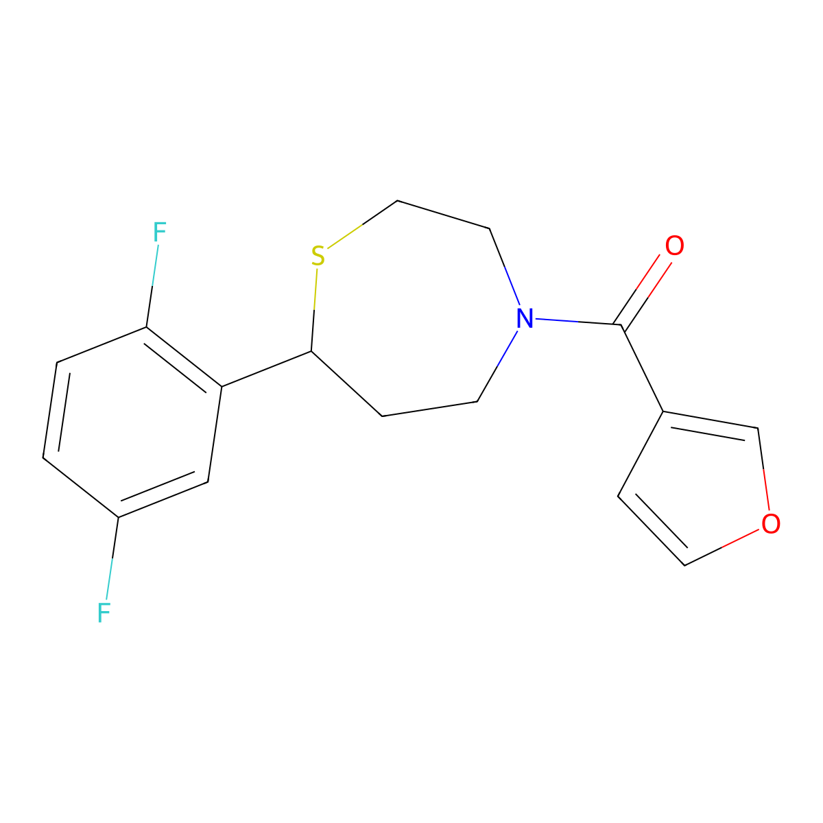 (7-(2,5-Difluorophenyl)-1,4-thiazepan-4-yl)(furan-3-yl)methanone molecular structure, CAS 1705869-47-1