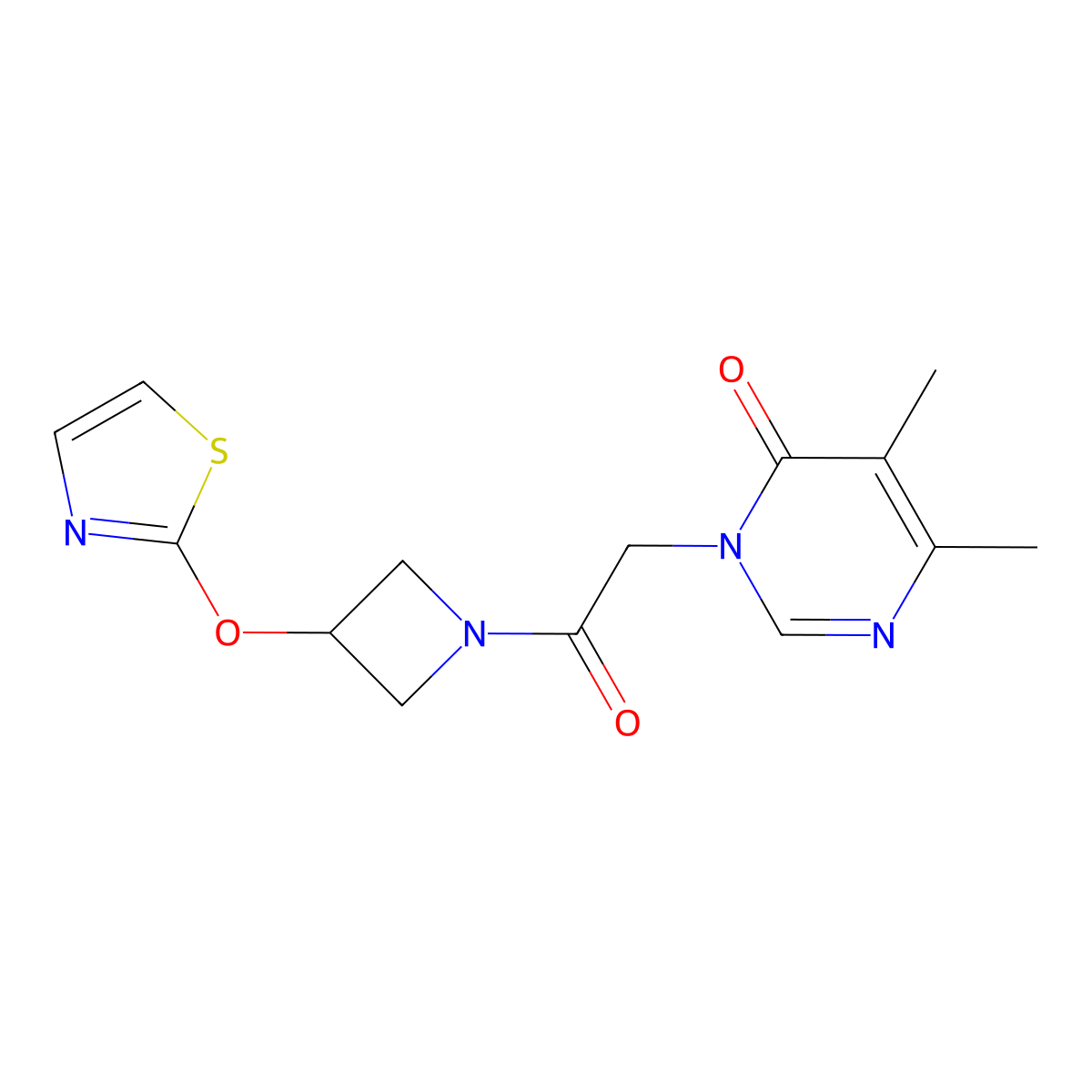 5,6-dimethyl-3-(2-oxo-2-(3-(thiazol-2-yloxy)azetidin-1-yl)ethyl)pyrimidin-4(3H)-one molecular structure, CAS 1705870-02-5