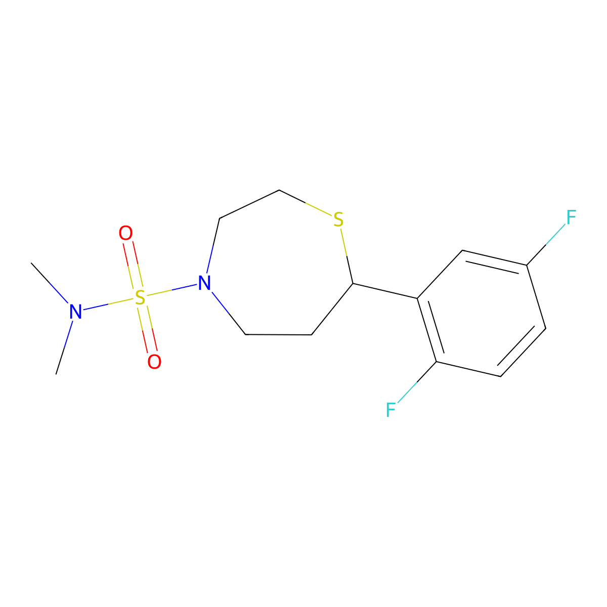 7-(2,5-difluorophenyl)-N,N-dimethyl-1,4-thiazepane-4-sulfonamide molecular structure, CAS 1705870-48-9