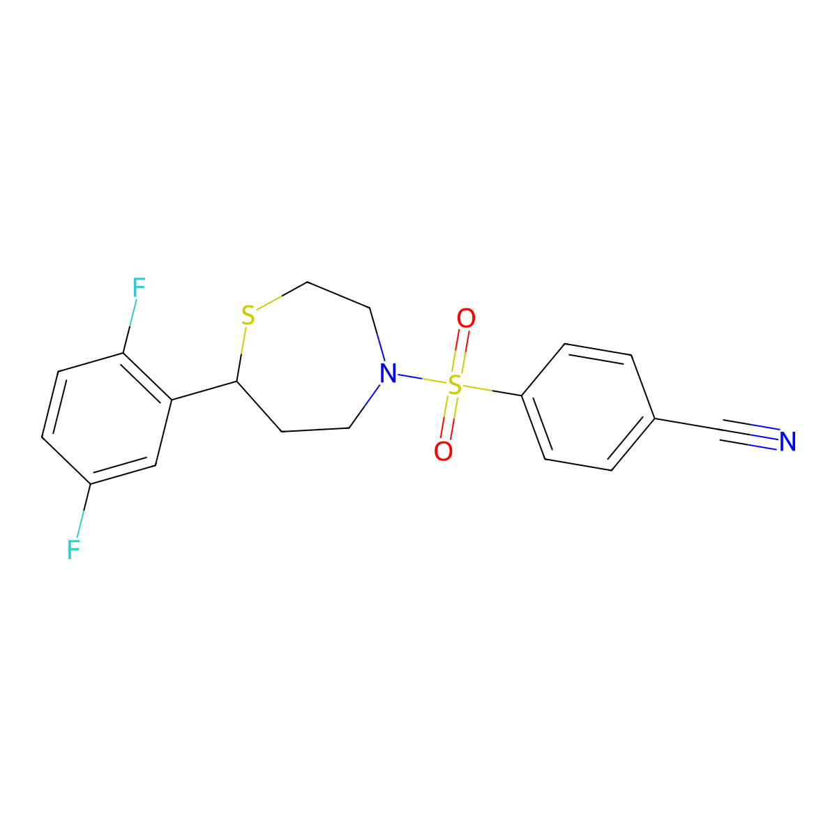 4-((7-(2,5-Difluorophenyl)-1,4-thiazepan-4-yl)sulfonyl)benzonitrile molecular structure, CAS 1705870-62-7