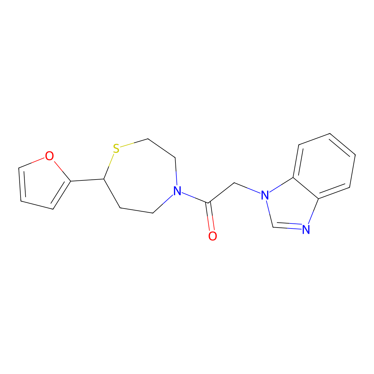 2-(1H-benzo[d]imidazol-1-yl)-1-(7-(furan-2-yl)-1,4-thiazepan-4-yl)ethanone molecular structure, CAS 1705870-74-1