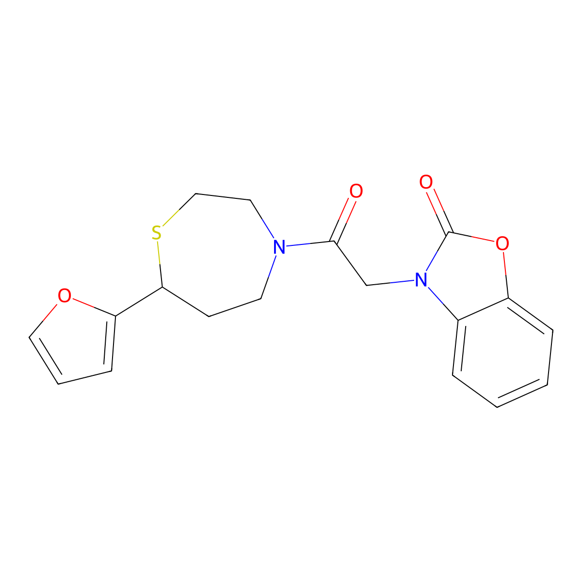 3-(2-(7-(furan-2-yl)-1,4-thiazepan-4-yl)-2-oxoethyl)benzo[d]oxazol-2(3H)-one molecular structure, CAS 1705871-48-2