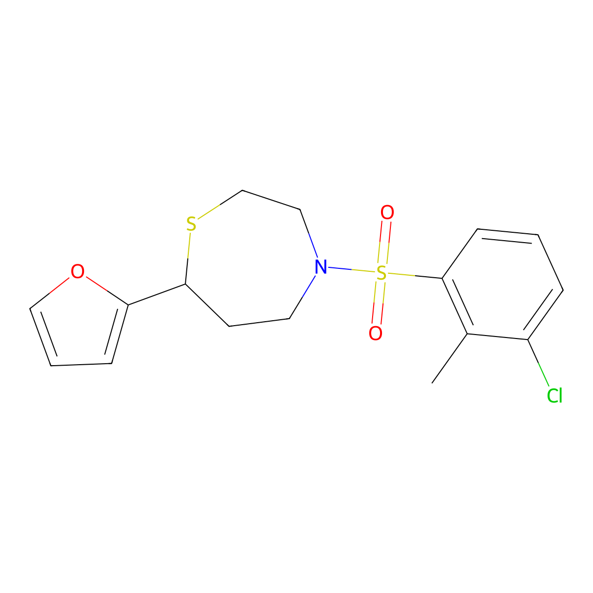 4-((3-Chloro-2-methylphenyl)sulfonyl)-7-(furan-2-yl)-1,4-thiazepane molecular structure, CAS 1705872-49-6