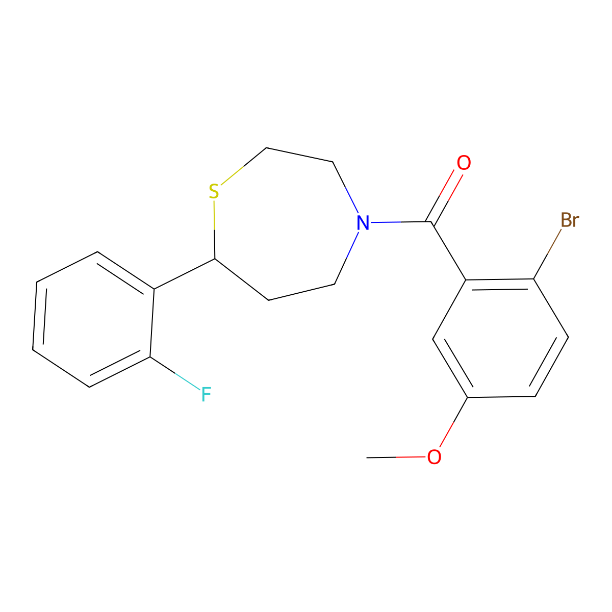(2-Bromo-5-methoxyphenyl)(7-(2-fluorophenyl)-1,4-thiazepan-4-yl)methanone molecular structure, CAS 1705872-67-8
