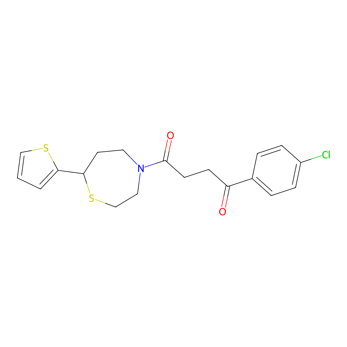 1-(4-Chlorophenyl)-4-(7-(thiophen-2-yl)-1,4-thiazepan-4-yl)butane-1,4-dione molecular structure, CAS 1705872-85-0
