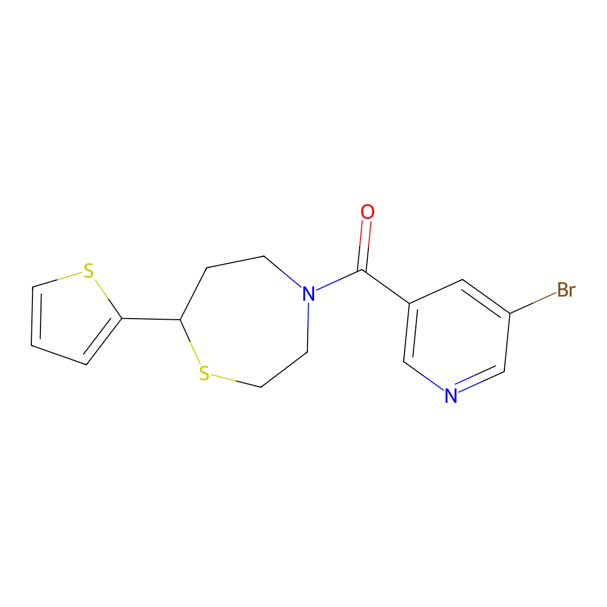 (5-Bromopyridin-3-yl)(7-(thiophen-2-yl)-1,4-thiazepan-4-yl)methanone molecular structure, CAS 1705872-89-4