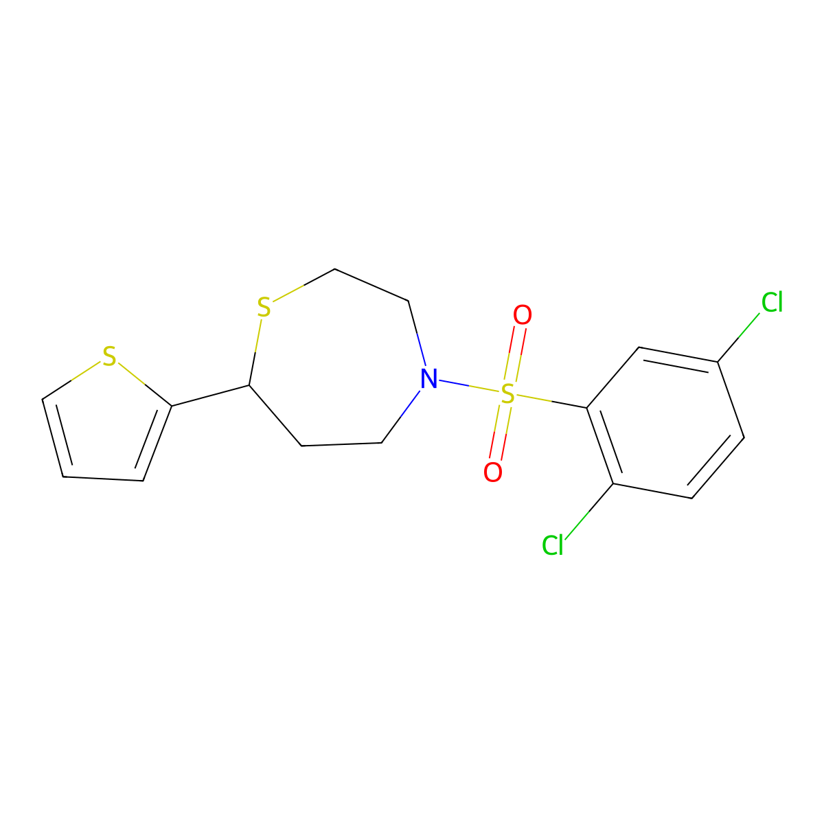 4-((2,5-Dichlorophenyl)sulfonyl)-7-(thiophen-2-yl)-1,4-thiazepane molecular structure, CAS 1705873-33-1