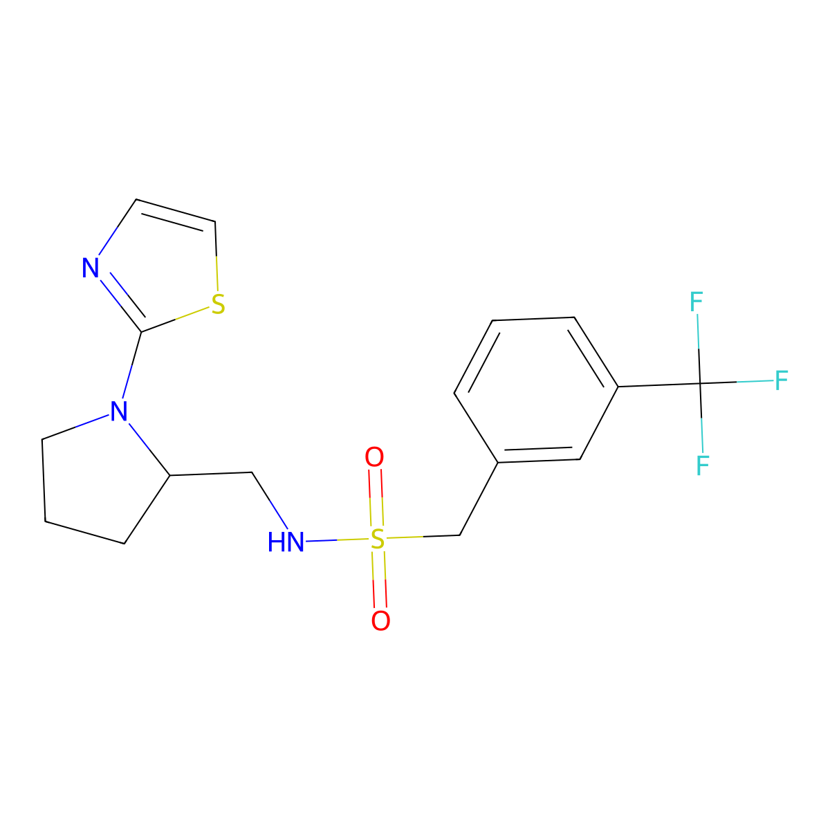 N-((1-(thiazol-2-yl)pyrrolidin-2-yl)methyl)-1-(3-(trifluoromethyl)phenyl)methanesulfonamide molecular structure, CAS 1705875-03-1