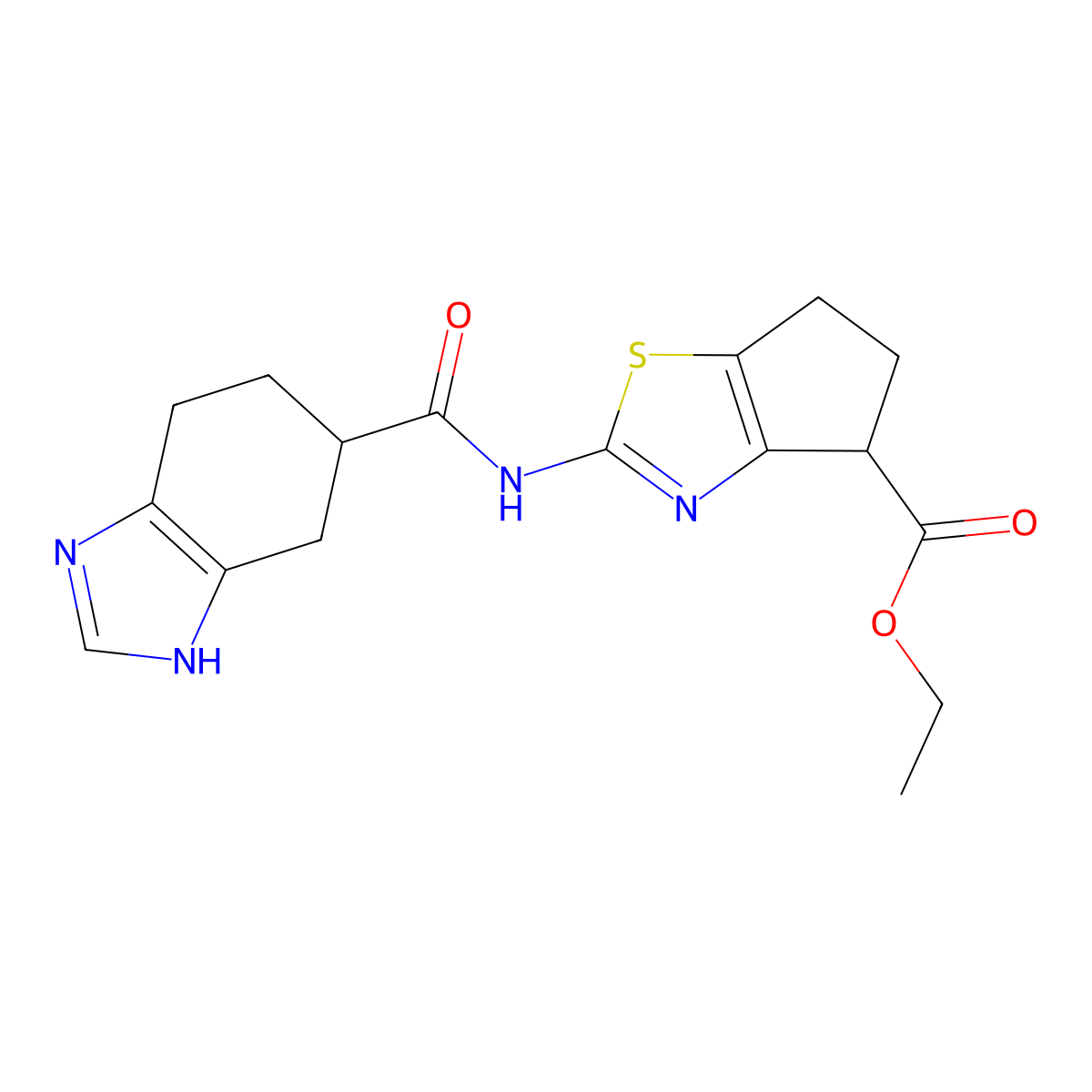 Ethyl 2-(4,5,6,7-tetrahydro-1h-1,3-benzodiazole-5-amido)-4h,5h,6h-cyclopenta[d][1,3]thiazole-4-carboxylate molecular structure, CAS 1705875-45-1
