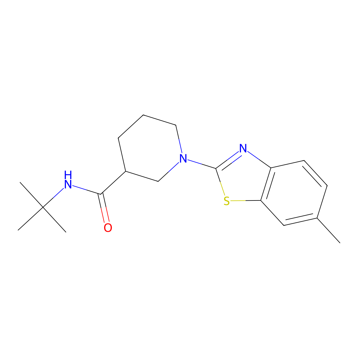 N-(tert-butyl)-1-(6-methylbenzo[d]thiazol-2-yl)piperidine-3-carboxamide molecular structure, CAS 1705875-69-9