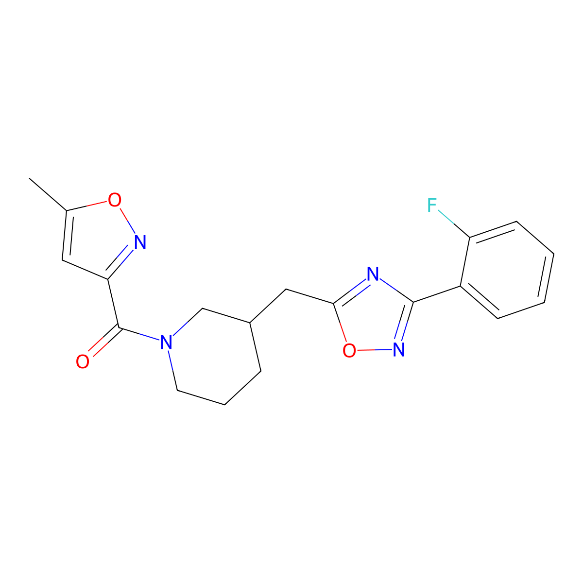 (3-((3-(2-Fluorophenyl)-1,2,4-oxadiazol-5-yl)methyl)piperidin-1-yl)(5-methylisoxazol-3-yl)methanone molecular structure, CAS 1705878-71-2