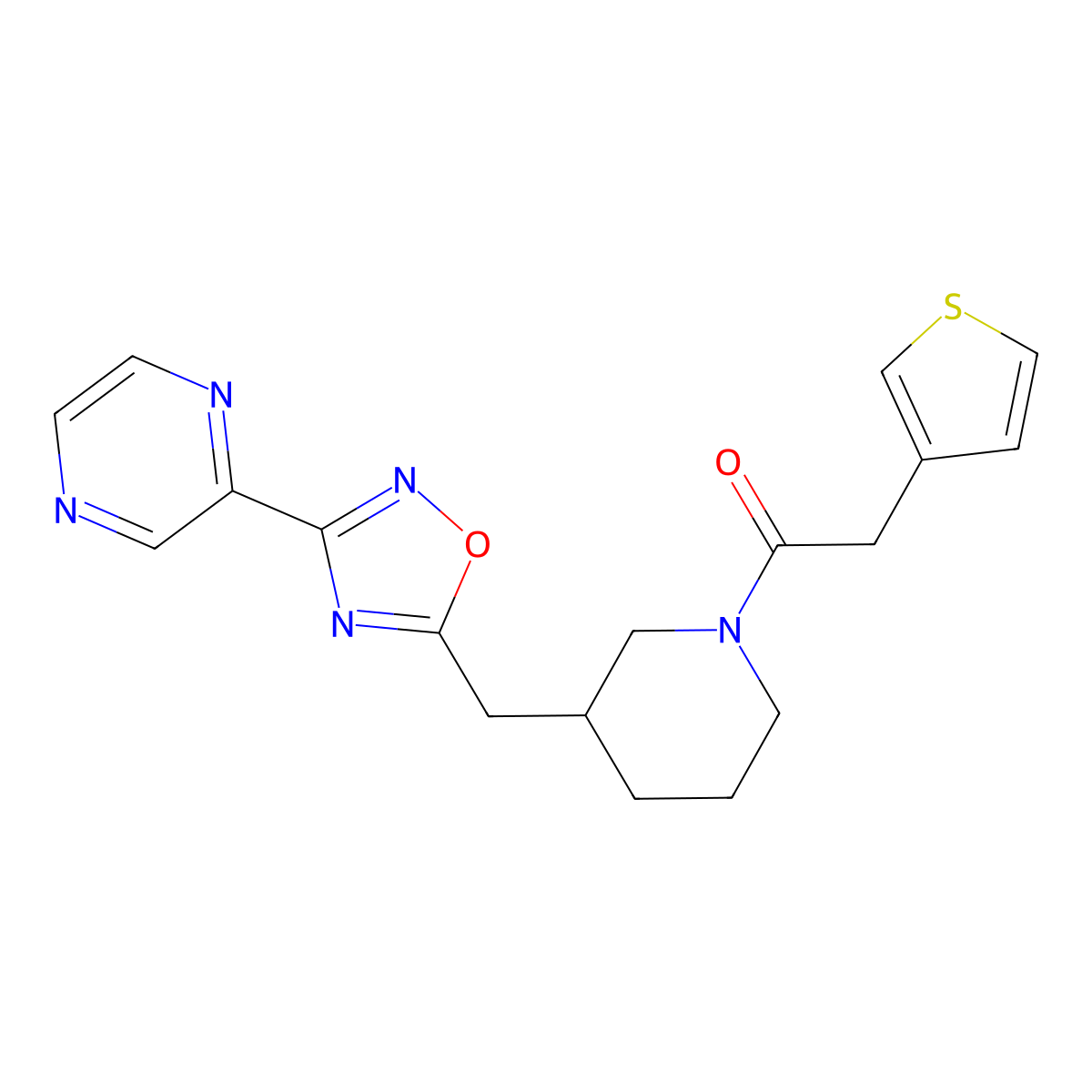 1-(3-((3-(Pyrazin-2-yl)-1,2,4-oxadiazol-5-yl)methyl)piperidin-1-yl)-2-(thiophen-3-yl)ethanone molecular structure, CAS 1705879-15-7