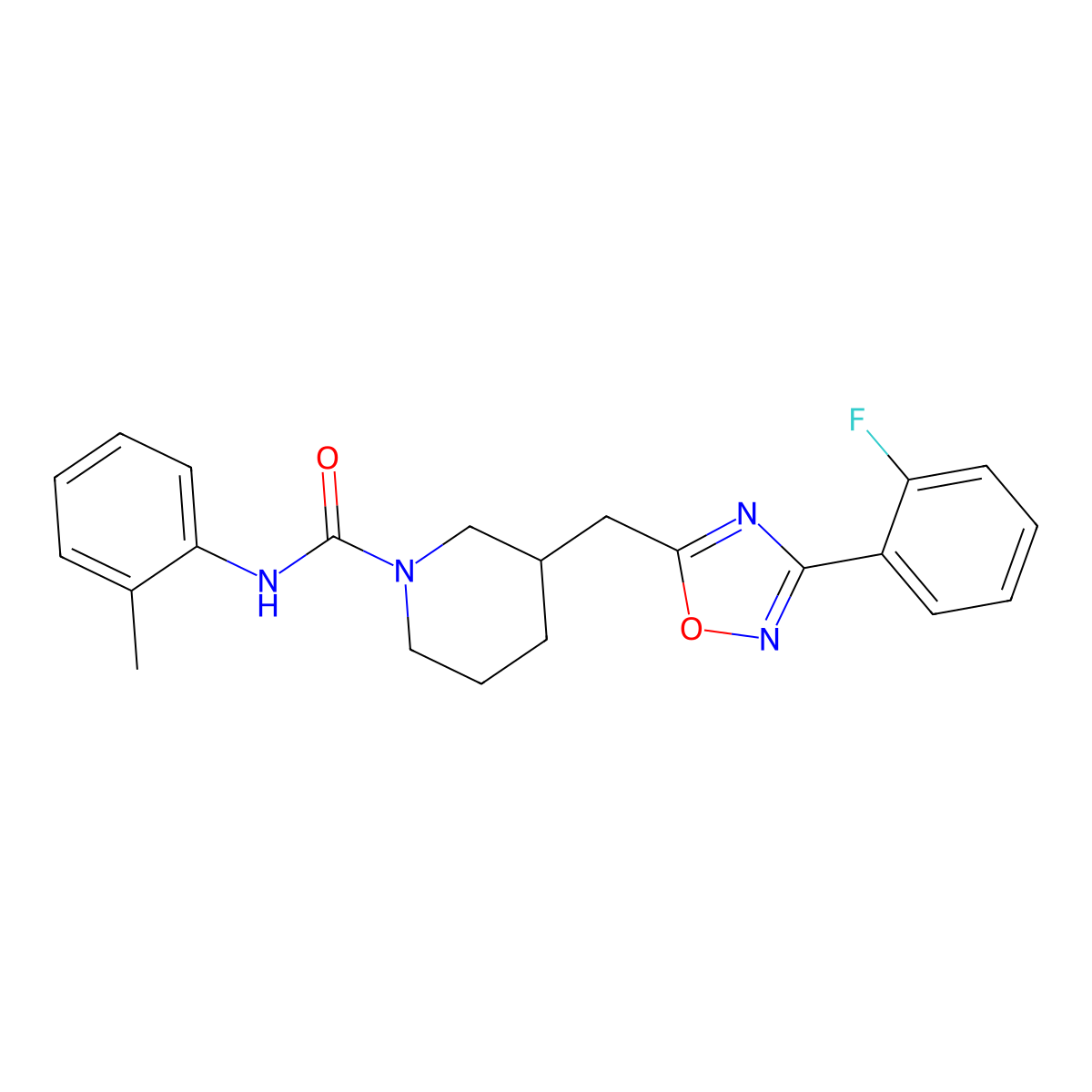 3-((3-(2-fluorophenyl)-1,2,4-oxadiazol-5-yl)methyl)-N-(o-tolyl)piperidine-1-carboxamide molecular structure, CAS 1705879-23-7