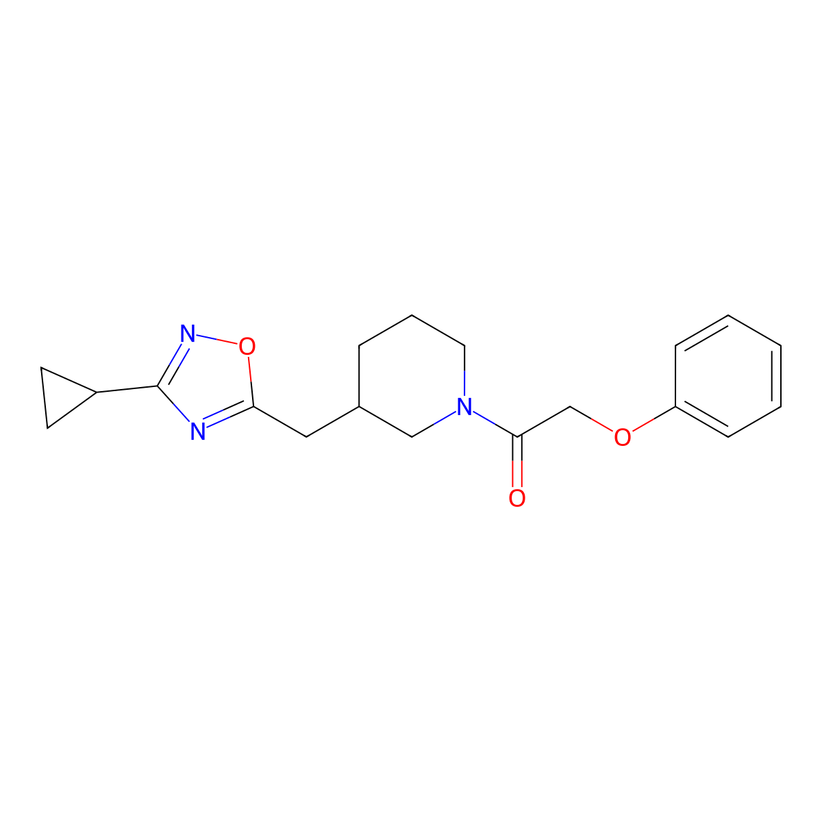 1-(3-((3-Cyclopropyl-1,2,4-oxadiazol-5-yl)methyl)piperidin-1-yl)-2-phenoxyethanone molecular structure, CAS 1705879-46-4