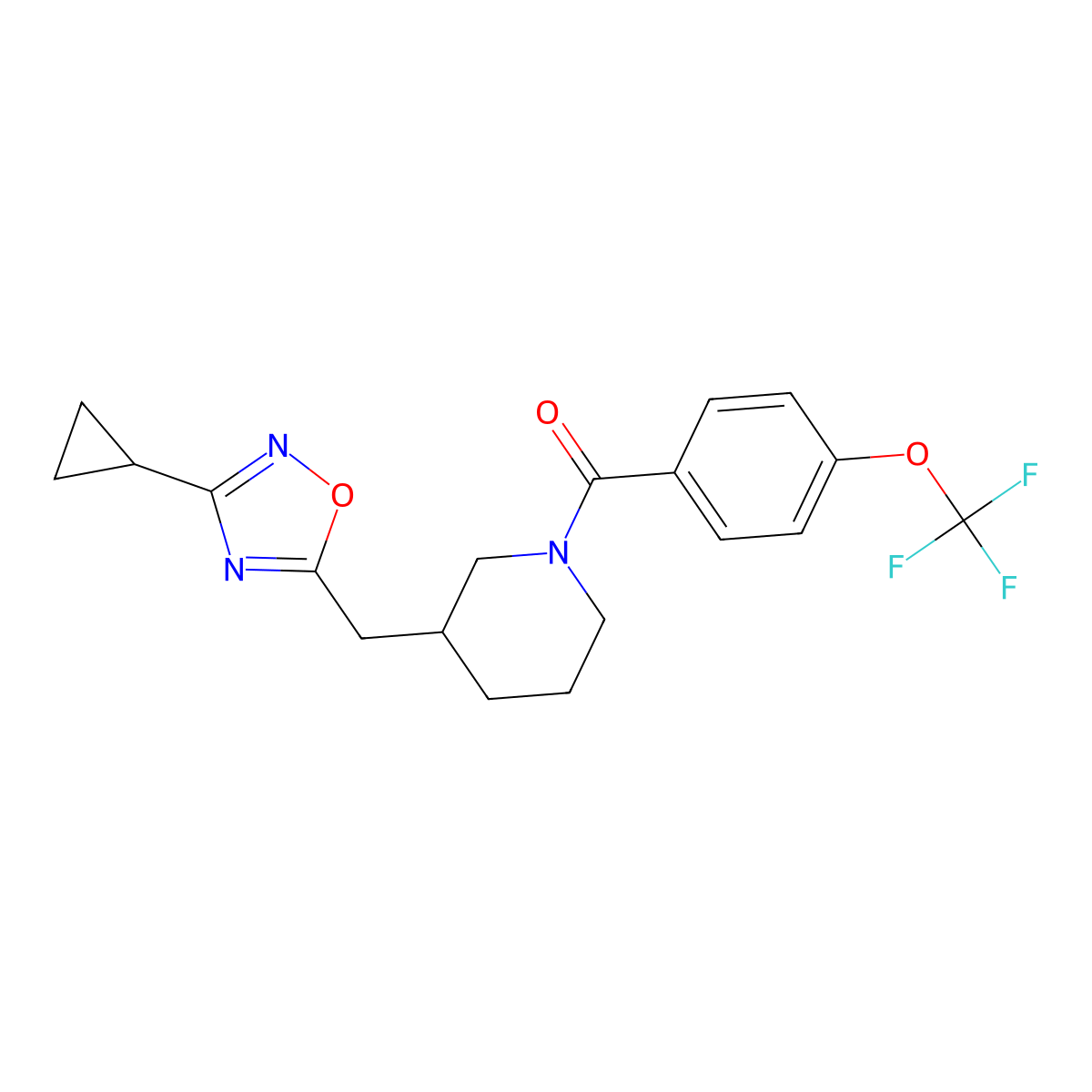 (3-((3-Cyclopropyl-1,2,4-oxadiazol-5-yl)methyl)piperidin-1-yl)(4-(trifluoromethoxy)phenyl)methanone molecular structure, CAS 1705879-58-8