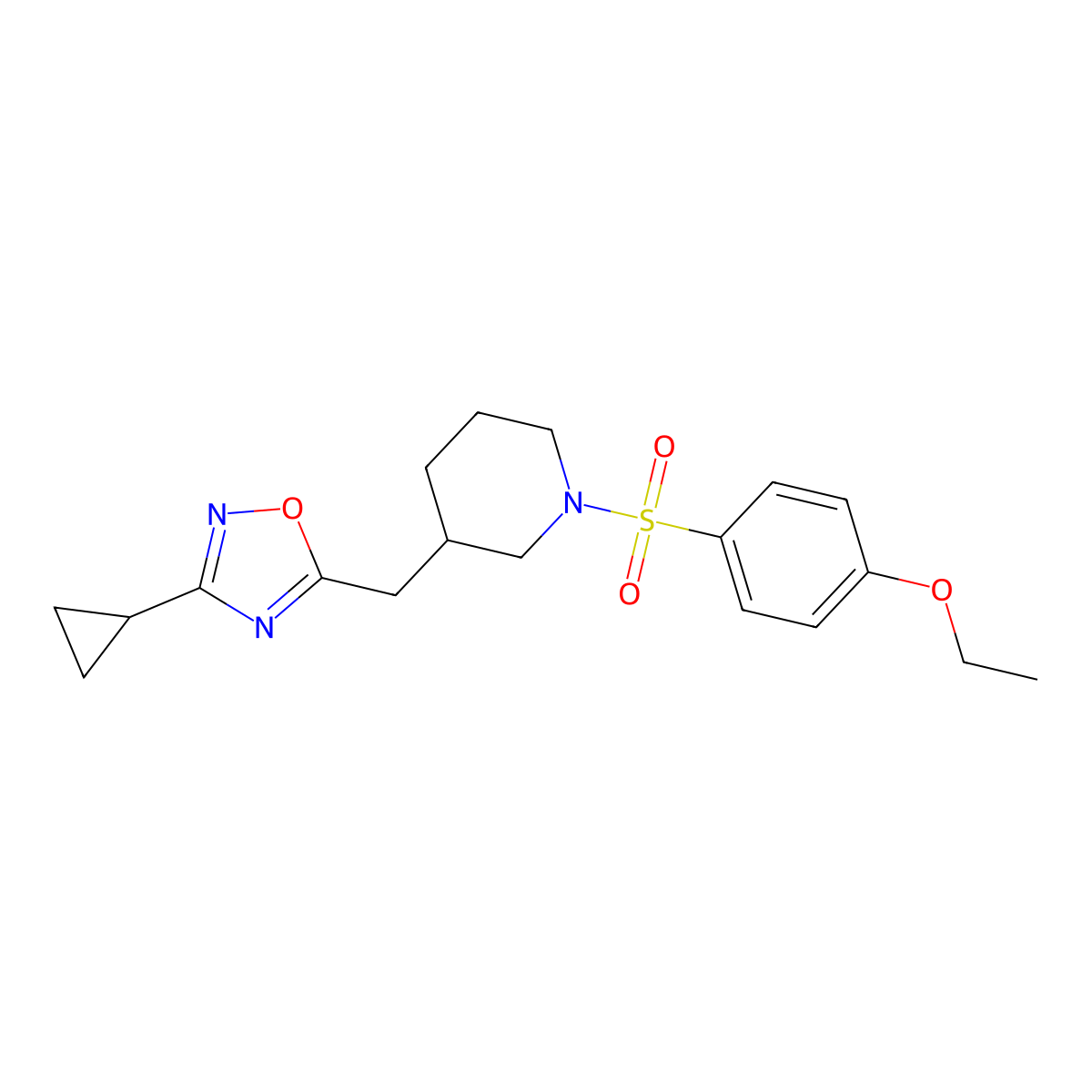 3-Cyclopropyl-5-((1-((4-ethoxyphenyl)sulfonyl)piperidin-3-yl)methyl)-1,2,4-oxadiazole molecular structure, CAS 1705879-82-8