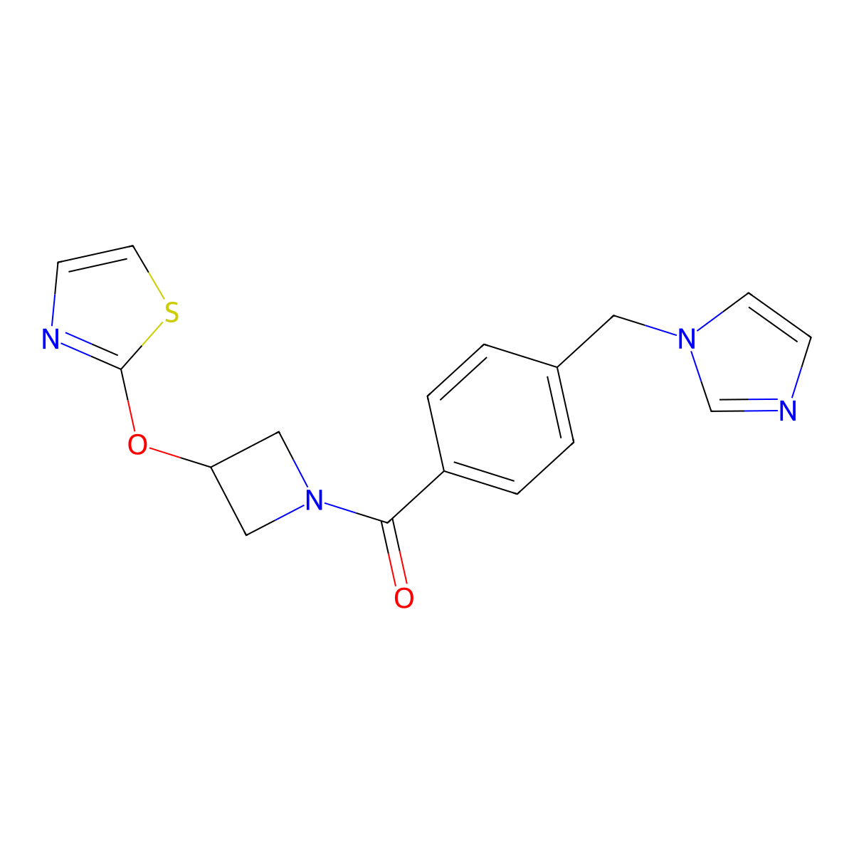 (4-((1H-imidazol-1-yl)methyl)phenyl)(3-(thiazol-2-yloxy)azetidin-1-yl)methanone molecular structure, CAS 1705880-50-7