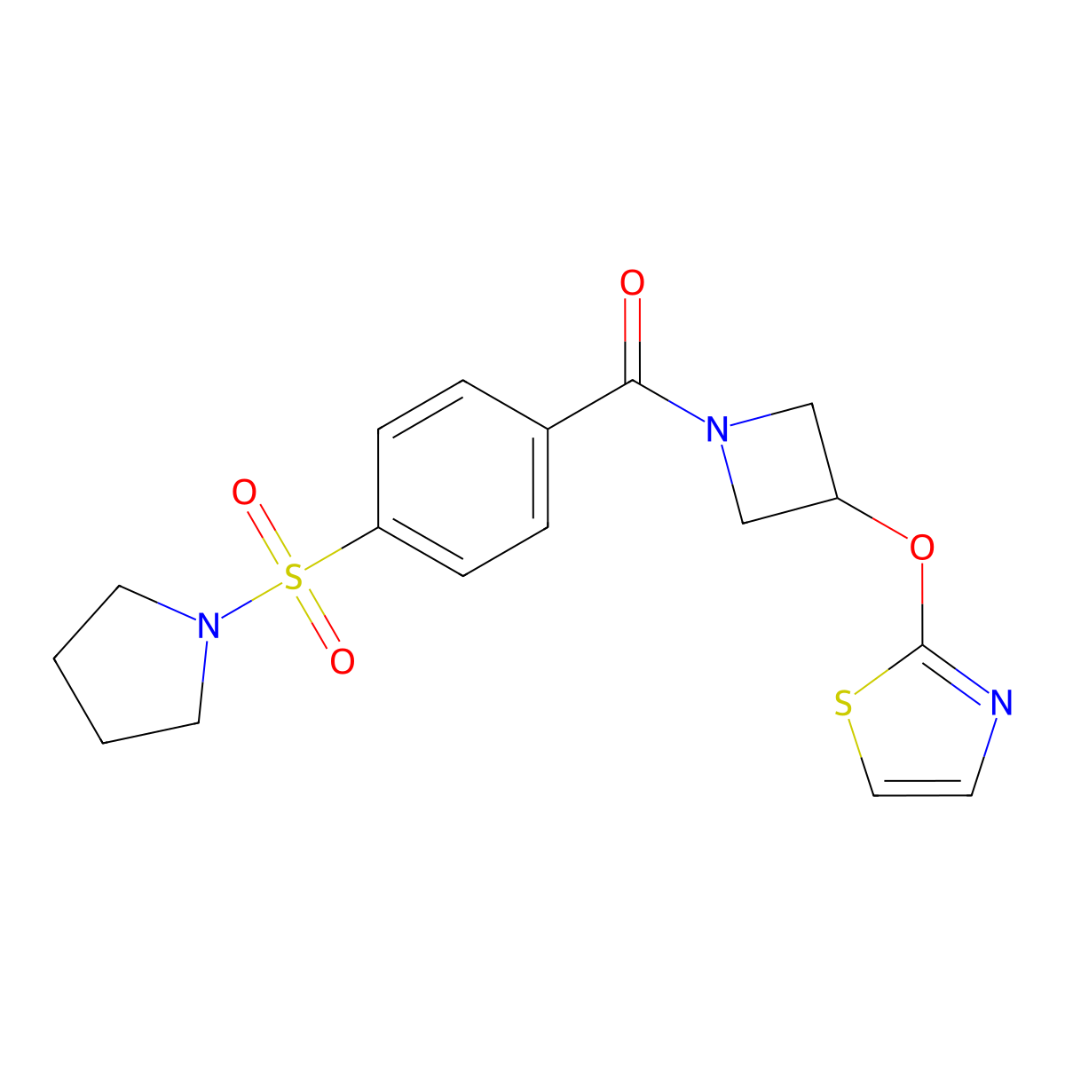(4-(Pyrrolidin-1-ylsulfonyl)phenyl)(3-(thiazol-2-yloxy)azetidin-1-yl)methanone molecular structure, CAS 1705880-59-6