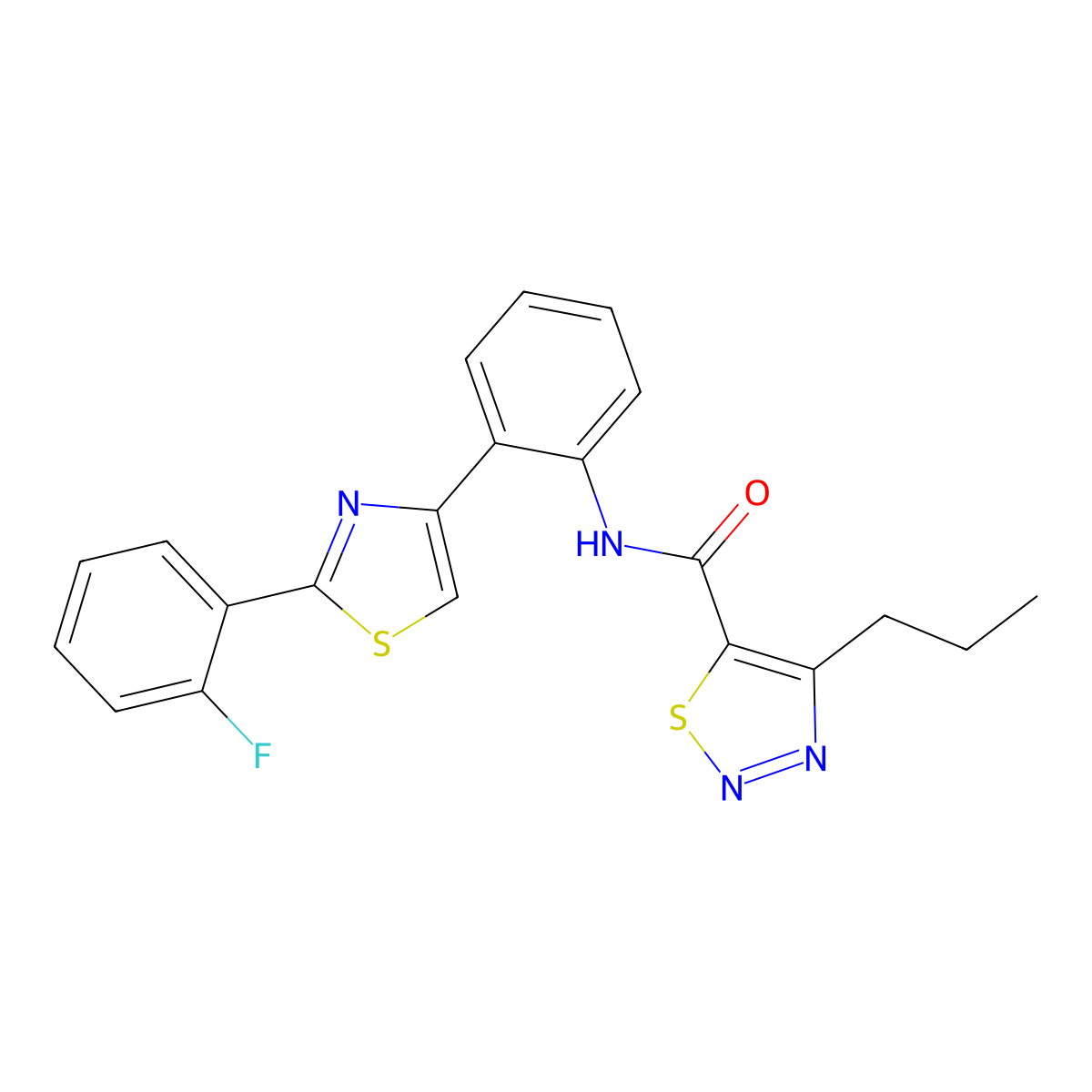 N-(2-(2-(2-fluorophenyl)thiazol-4-yl)phenyl)-4-propyl-1,2,3-thiadiazole-5-carboxamide molecular structure, CAS 1705881-62-4