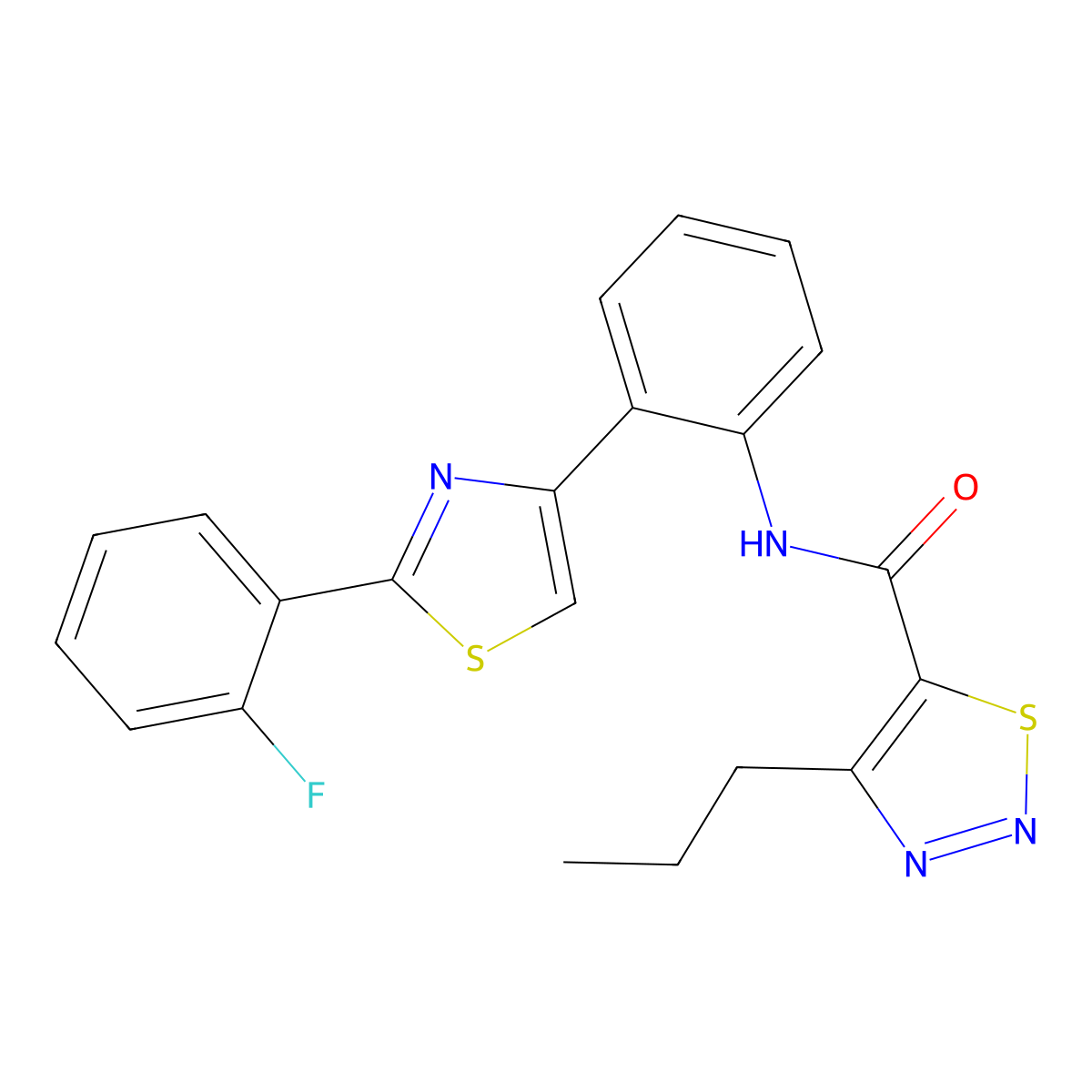 N-(2-(2-(2-fluorophenyl)thiazol-4-yl)phenyl)-4-propyl-1,2,3-thiadiazole-5-carboxamide molecular structure, CAS 1705881-62-4