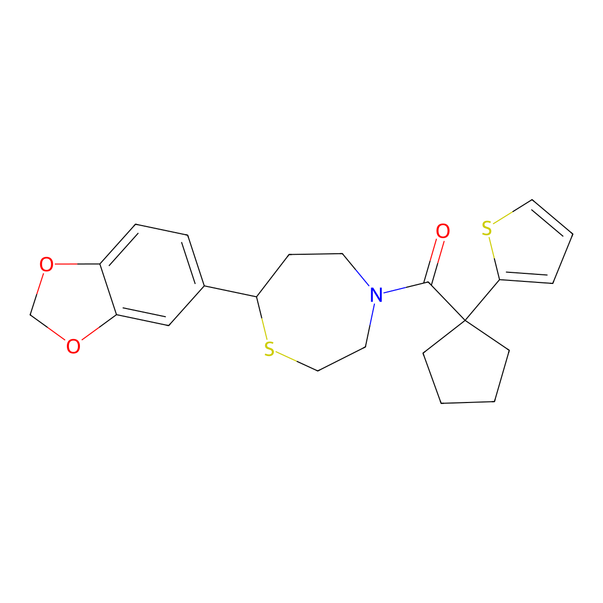 (7-(Benzo[d][1,3]dioxol-5-yl)-1,4-thiazepan-4-yl)(1-(thiophen-2-yl)cyclopentyl)methanone molecular structure, CAS 1705881-78-2