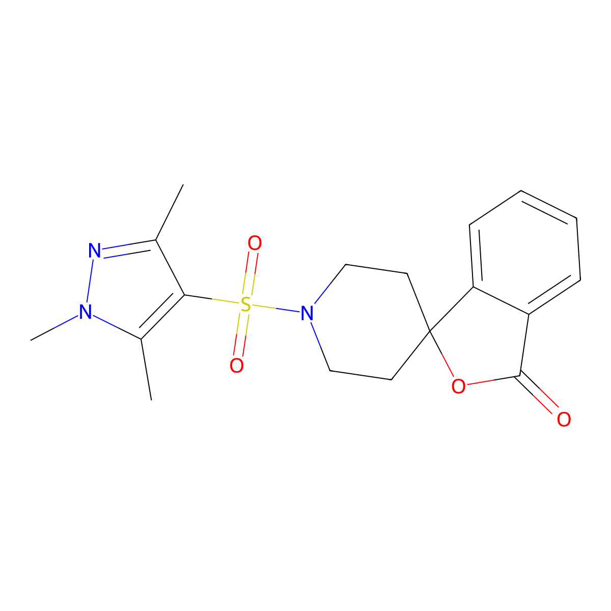 1'-[(1,3,5-trimethyl-1H-pyrazol-4-yl)sulfonyl]-3H-spiro[2-benzofuran-1,4'-piperidine]-3-one molecular structure, CAS 1705882-34-3