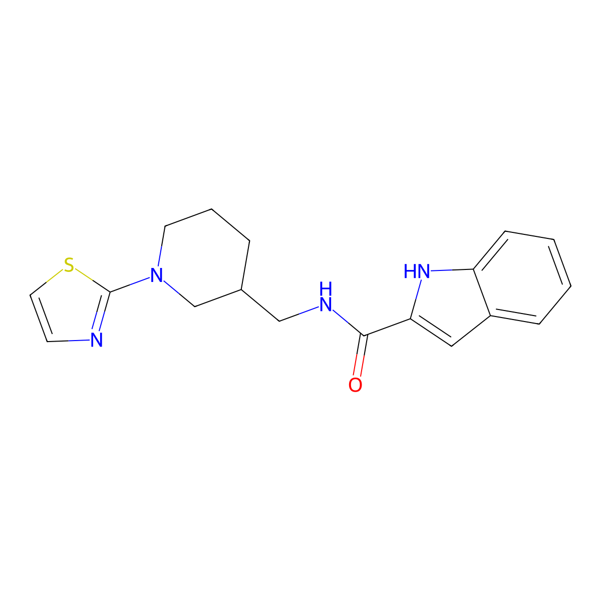N-((1-(thiazol-2-yl)piperidin-3-yl)methyl)-1H-indole-2-carboxamide molecular structure, CAS 1705883-71-1