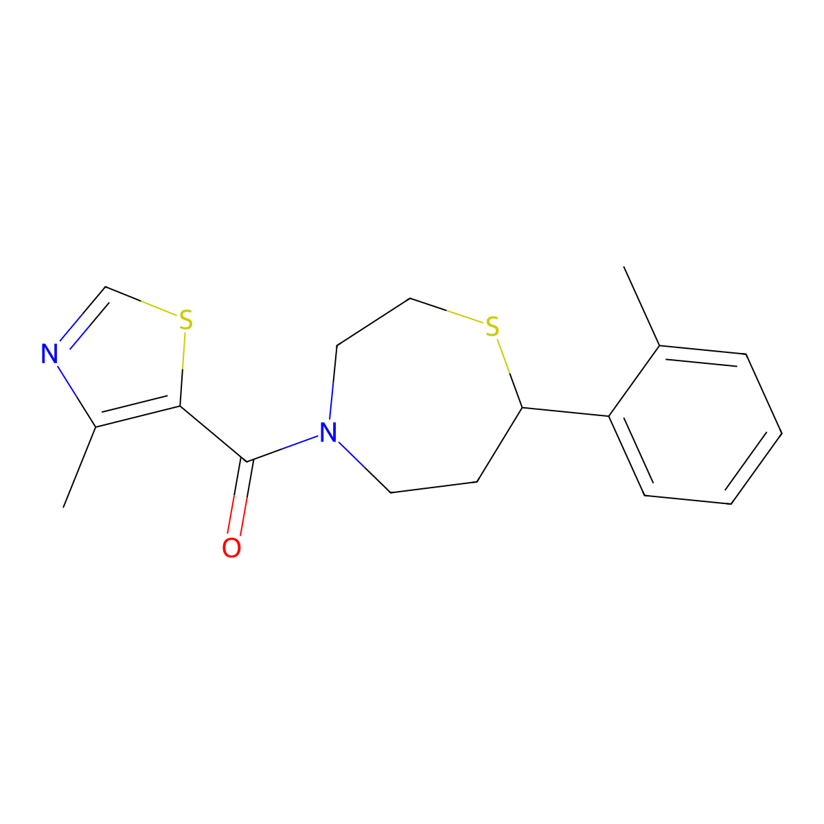 (4-Methylthiazol-5-yl)(7-(o-tolyl)-1,4-thiazepan-4-yl)methanone molecular structure, CAS 1705883-74-4