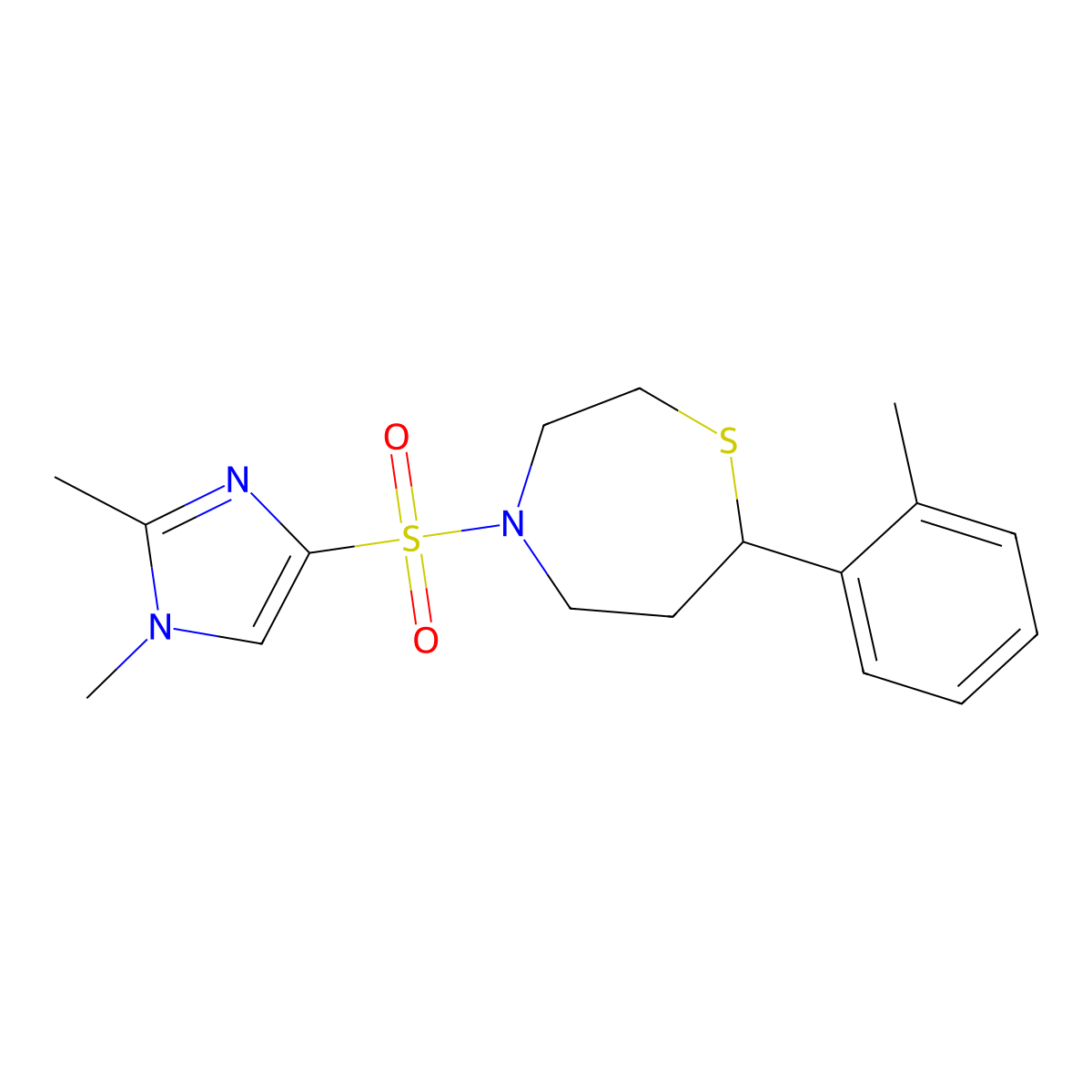 4-((1,2-dimethyl-1H-imidazol-4-yl)sulfonyl)-7-(o-tolyl)-1,4-thiazepane molecular structure, CAS 1705884-49-6