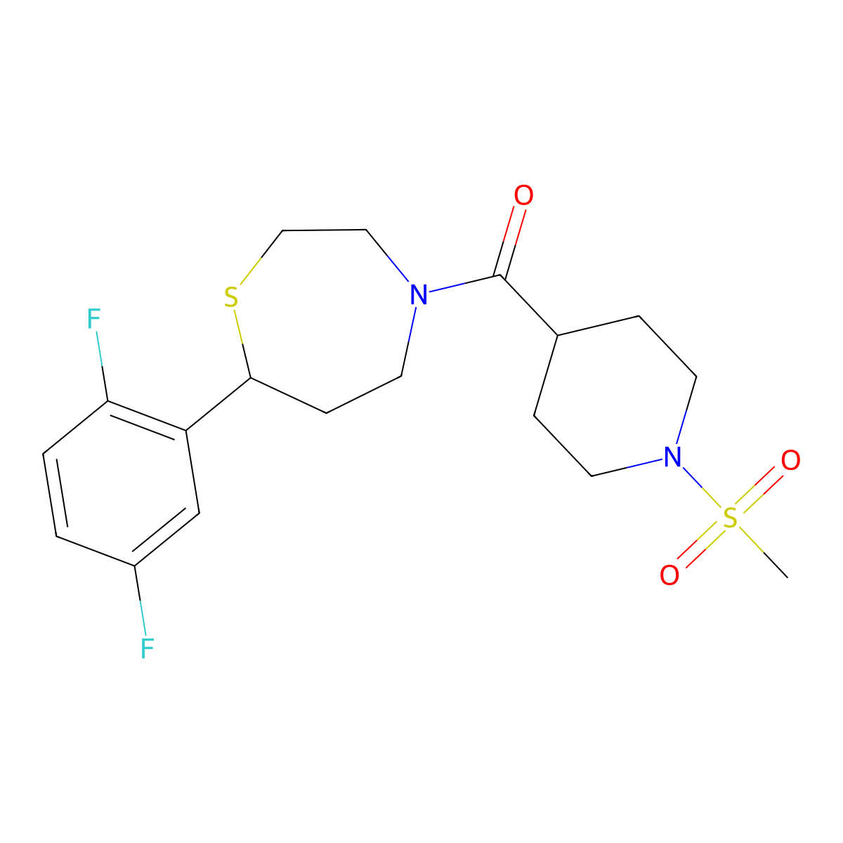 (7-(2,5-Difluorophenyl)-1,4-thiazepan-4-yl)(1-(methylsulfonyl)piperidin-4-yl)methanone molecular structure, CAS 1705885-05-7