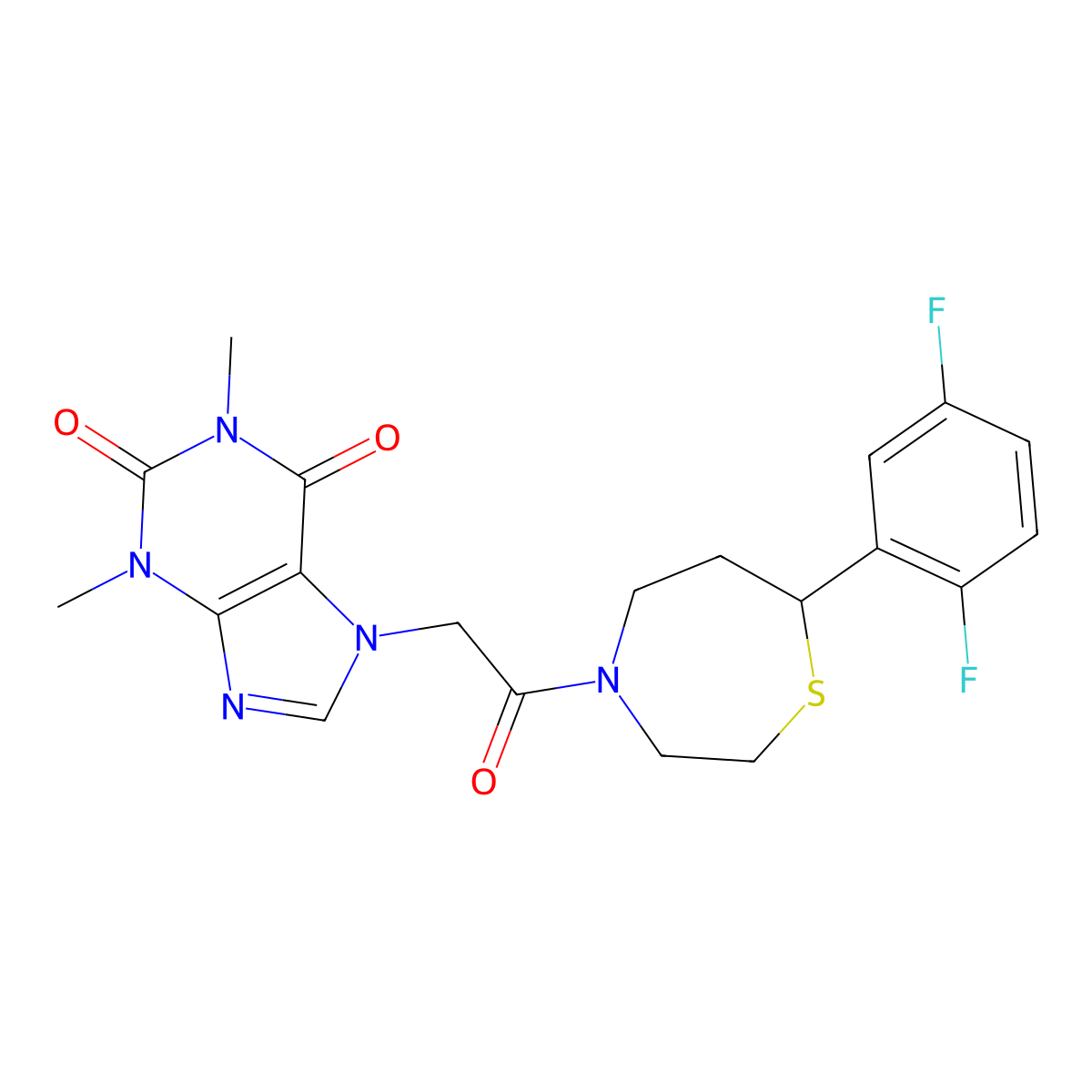 7-(2-(7-(2,5-difluorophenyl)-1,4-thiazepan-4-yl)-2-oxoethyl)-1,3-dimethyl-1H-purine-2,6(3H,7H)-dione molecular structure, CAS 1705885-11-5