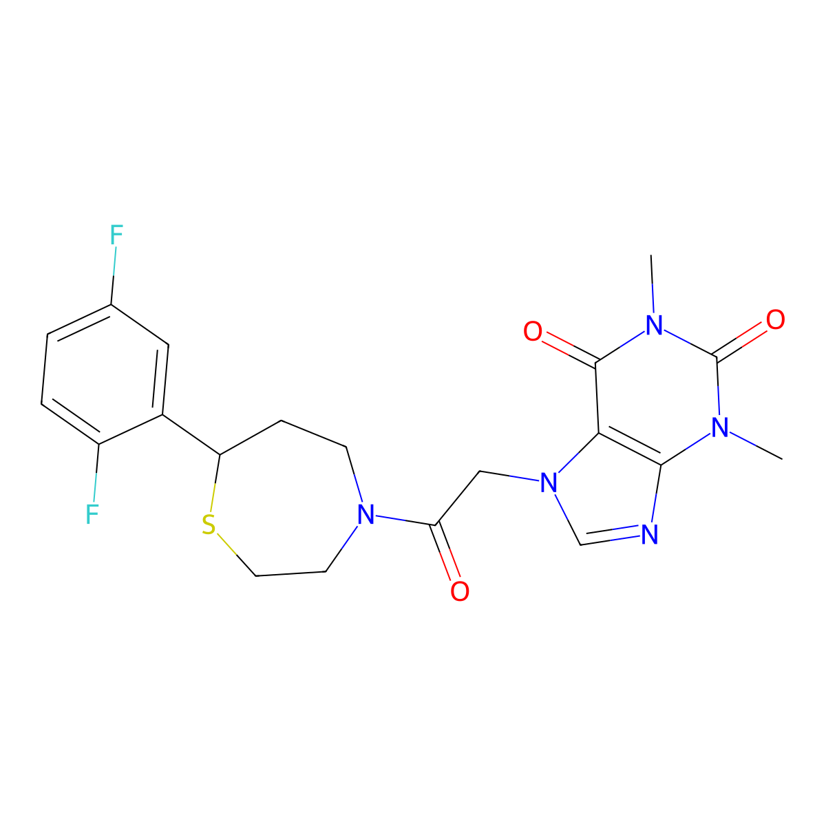 7-(2-(7-(2,5-difluorophenyl)-1,4-thiazepan-4-yl)-2-oxoethyl)-1,3-dimethyl-1H-purine-2,6(3H,7H)-dione molecular structure, CAS 1705885-11-5