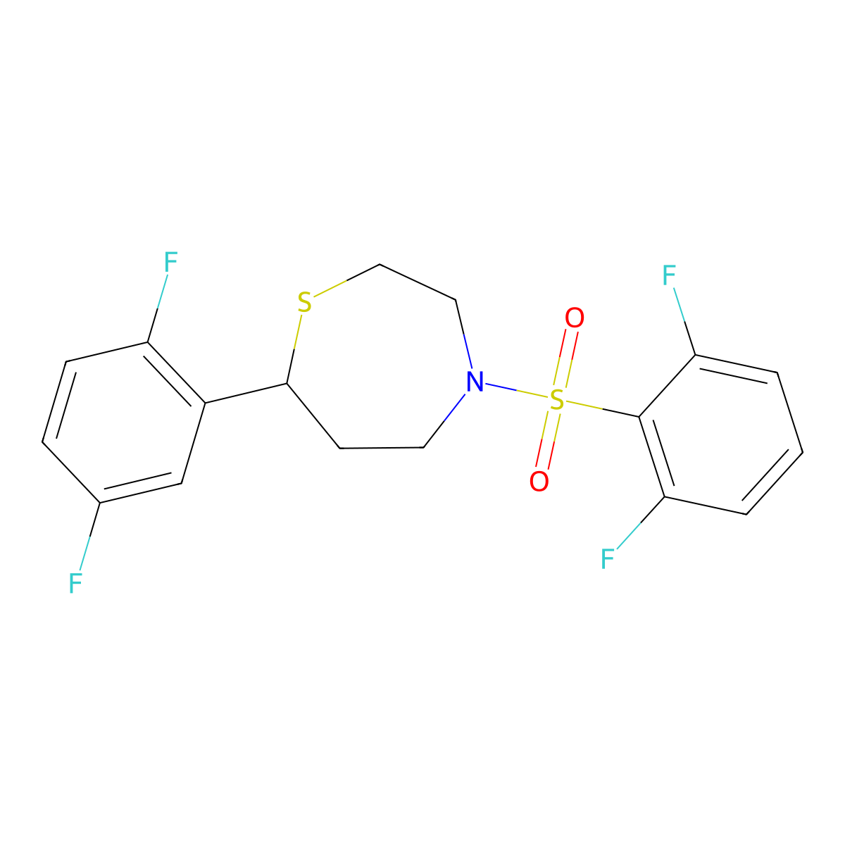 7-(2,5-Difluorophenyl)-4-((2,6-difluorophenyl)sulfonyl)-1,4-thiazepane molecular structure, CAS 1705885-43-3