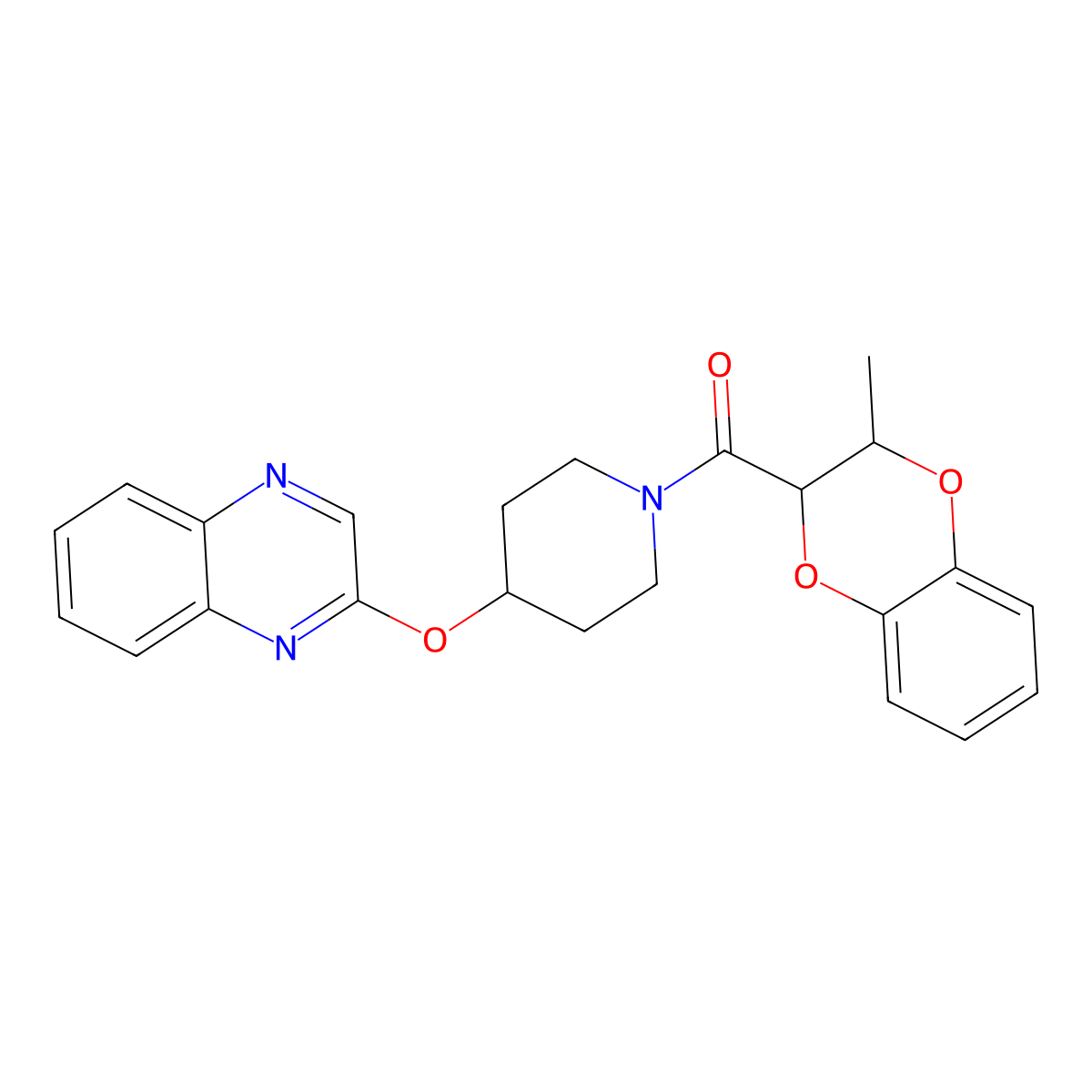 (3-Methyl-2,3-dihydrobenzo[b][1,4]dioxin-2-yl)(4-(quinoxalin-2-yloxy)piperidin-1-yl)methanone molecular structure, CAS 1705886-02-7