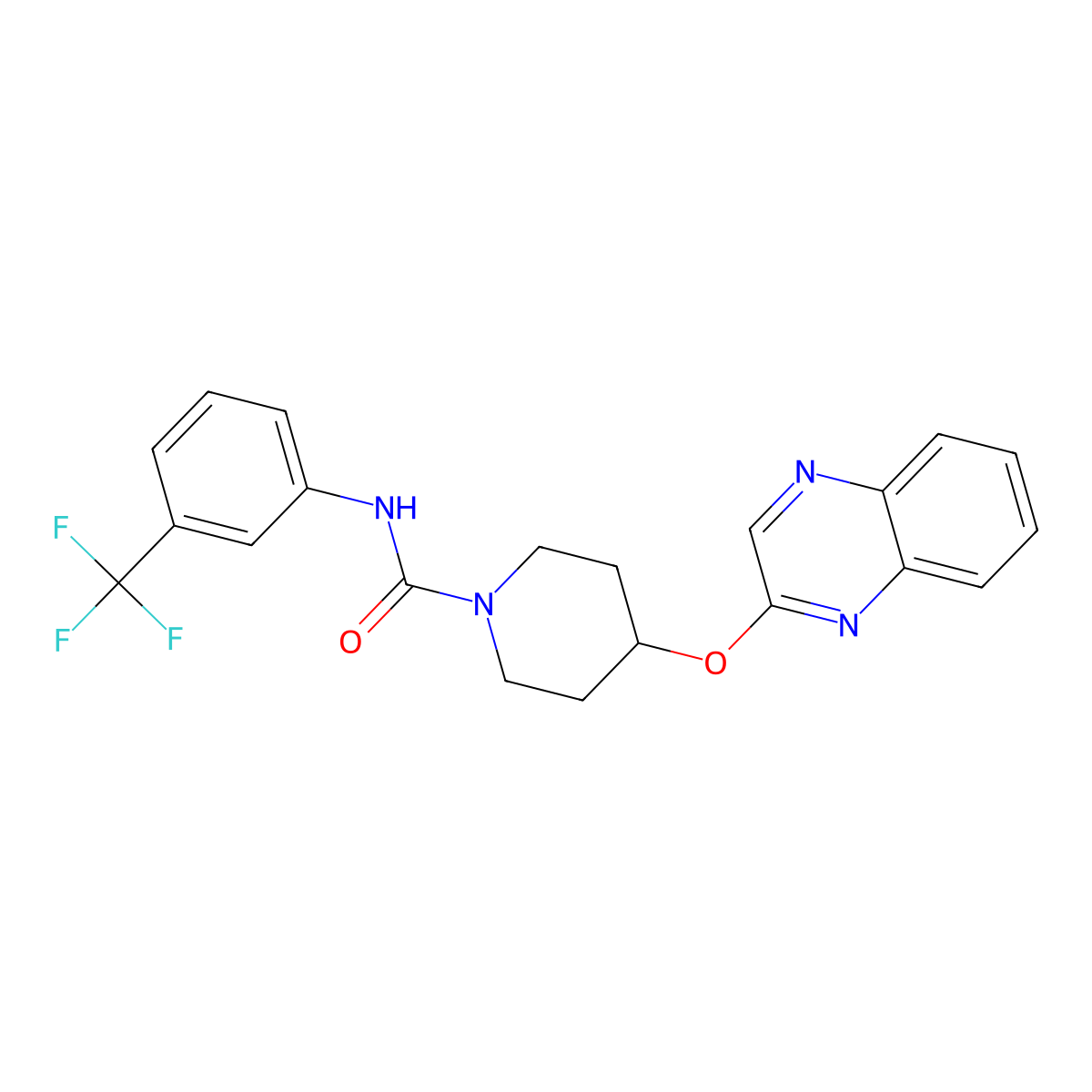 4-(quinoxalin-2-yloxy)-N-[3-(trifluoromethyl)phenyl]piperidine-1-carboxamide molecular structure, CAS 1705886-50-5