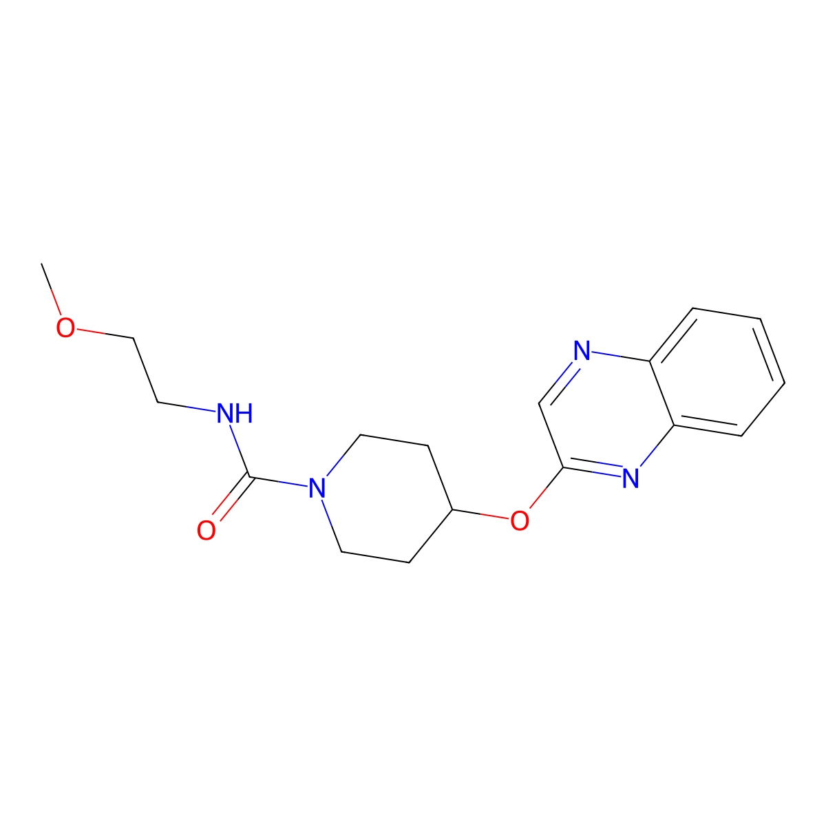 N-(2-methoxyethyl)-4-(quinoxalin-2-yloxy)piperidine-1-carboxamide molecular structure, CAS 1705886-56-1