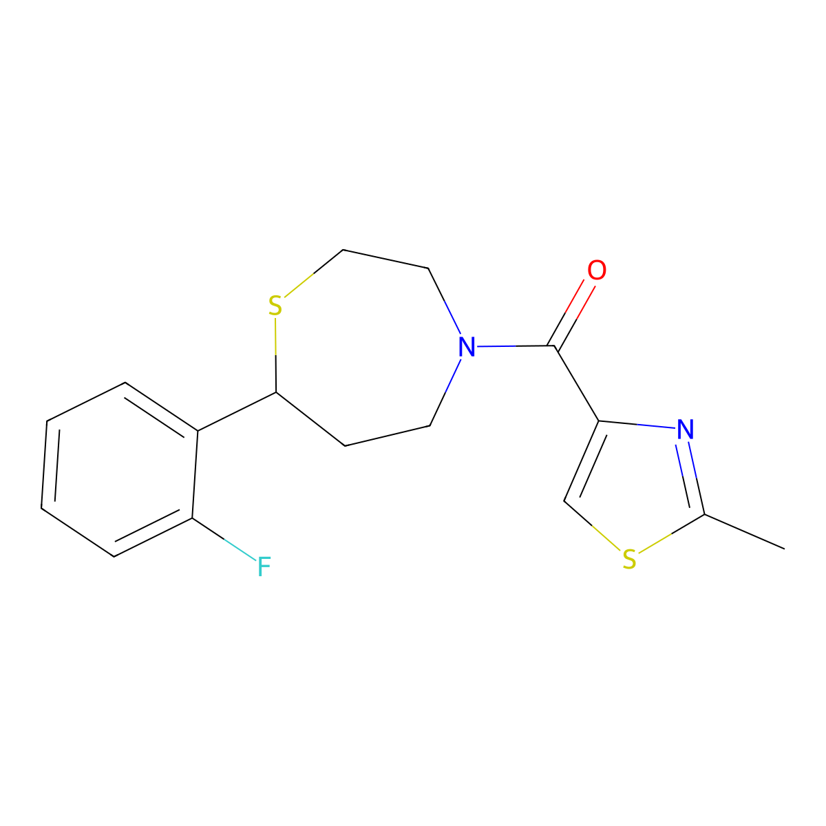 (7-(2-Fluorophenyl)-1,4-thiazepan-4-yl)(2-methylthiazol-4-yl)methanone molecular structure, CAS 1705888-25-0