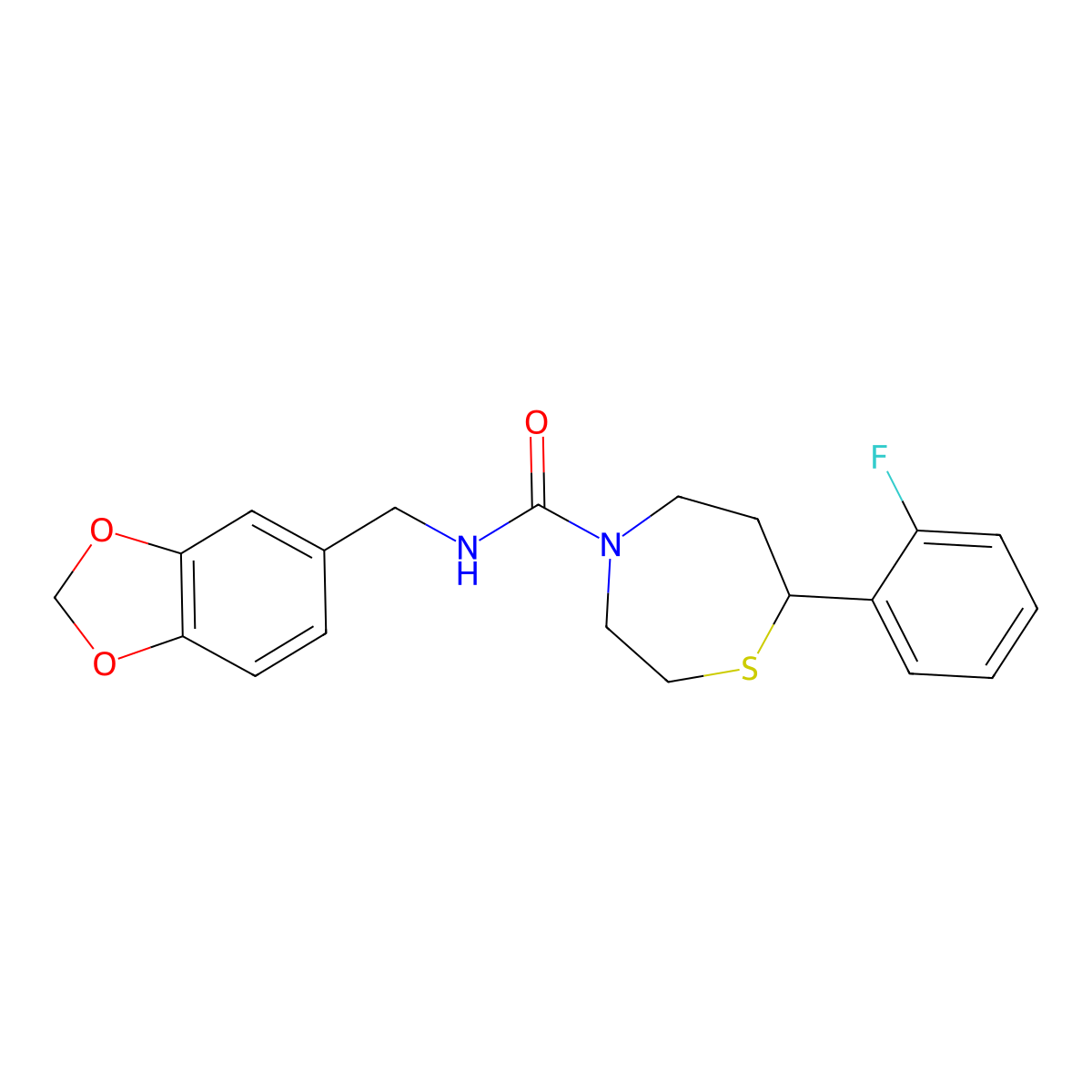 N-(benzo[d][1,3]dioxol-5-ylmethyl)-7-(2-fluorophenyl)-1,4-thiazepane-4-carboxamide molecular structure, CAS 1705889-15-1