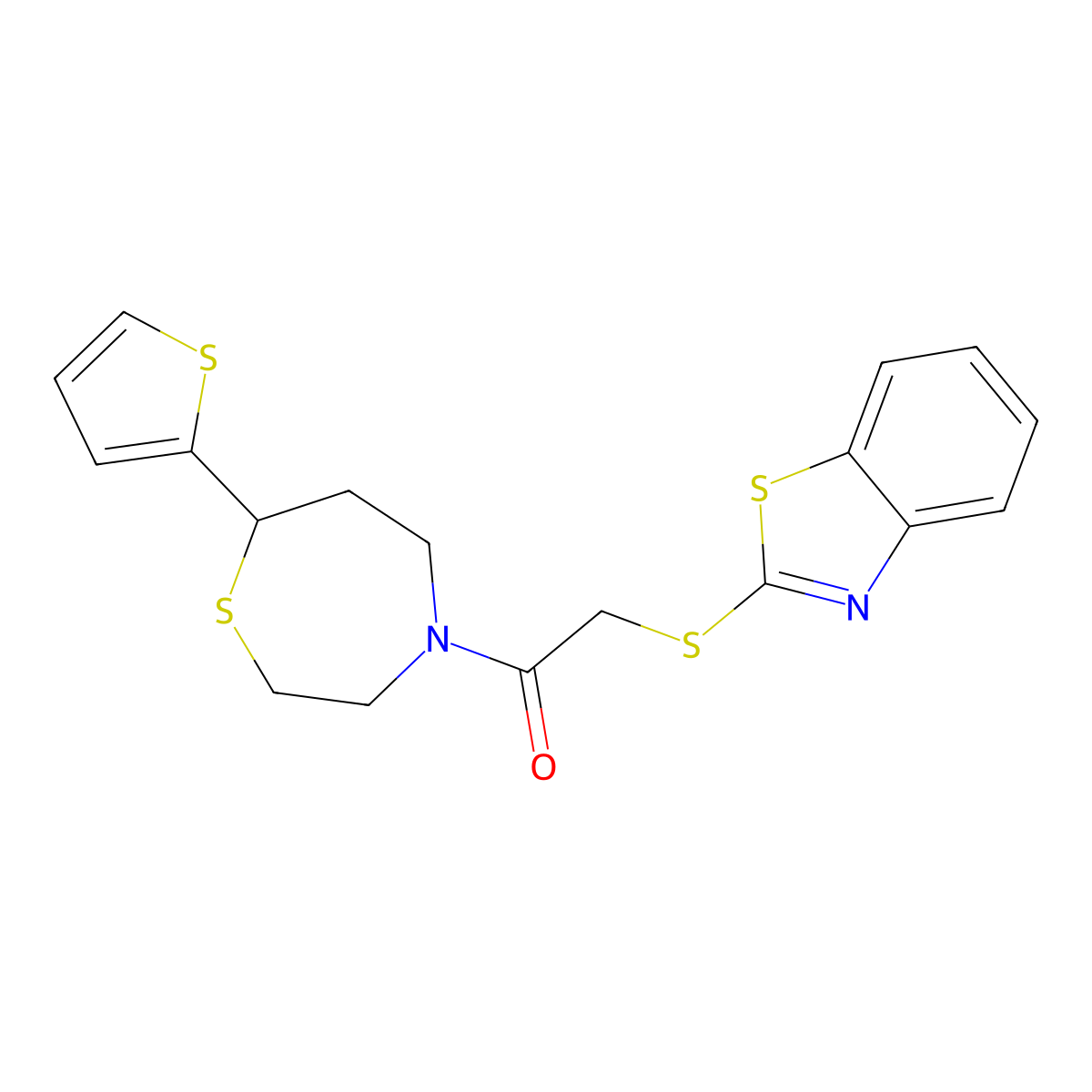 2-(Benzo[d]thiazol-2-ylthio)-1-(7-(thiophen-2-yl)-1,4-thiazepan-4-yl)ethanone molecular structure, CAS 1705889-68-4