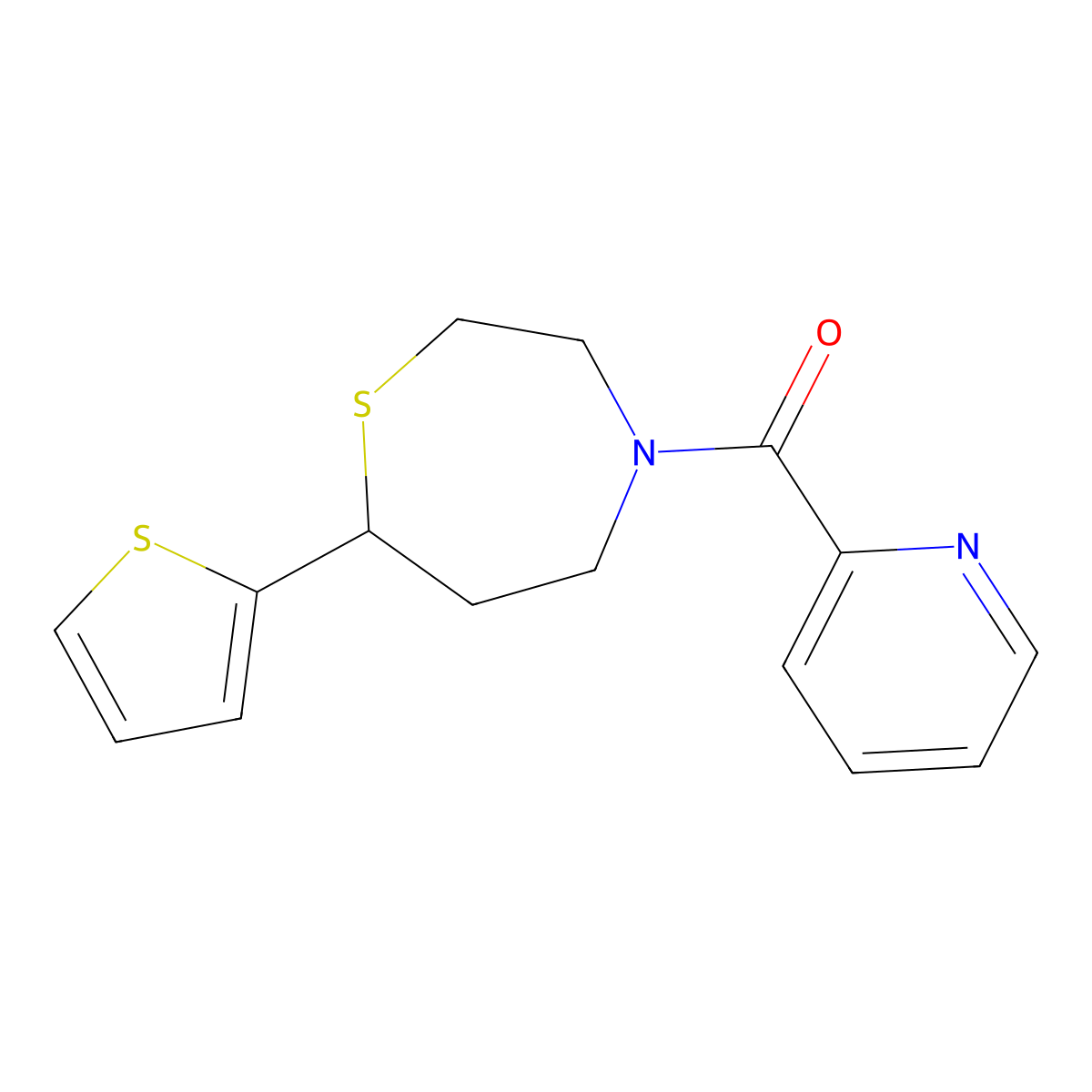 Pyridin-2-yl(7-(thiophen-2-yl)-1,4-thiazepan-4-yl)methanone molecular structure, CAS 1705890-62-5