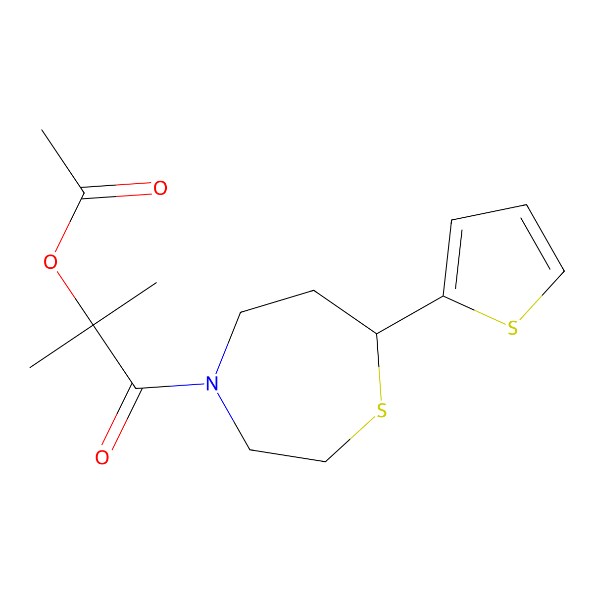 2-Methyl-1-oxo-1-(7-(thiophen-2-yl)-1,4-thiazepan-4-yl)propan-2-yl acetate molecular structure, CAS 1705890-80-7