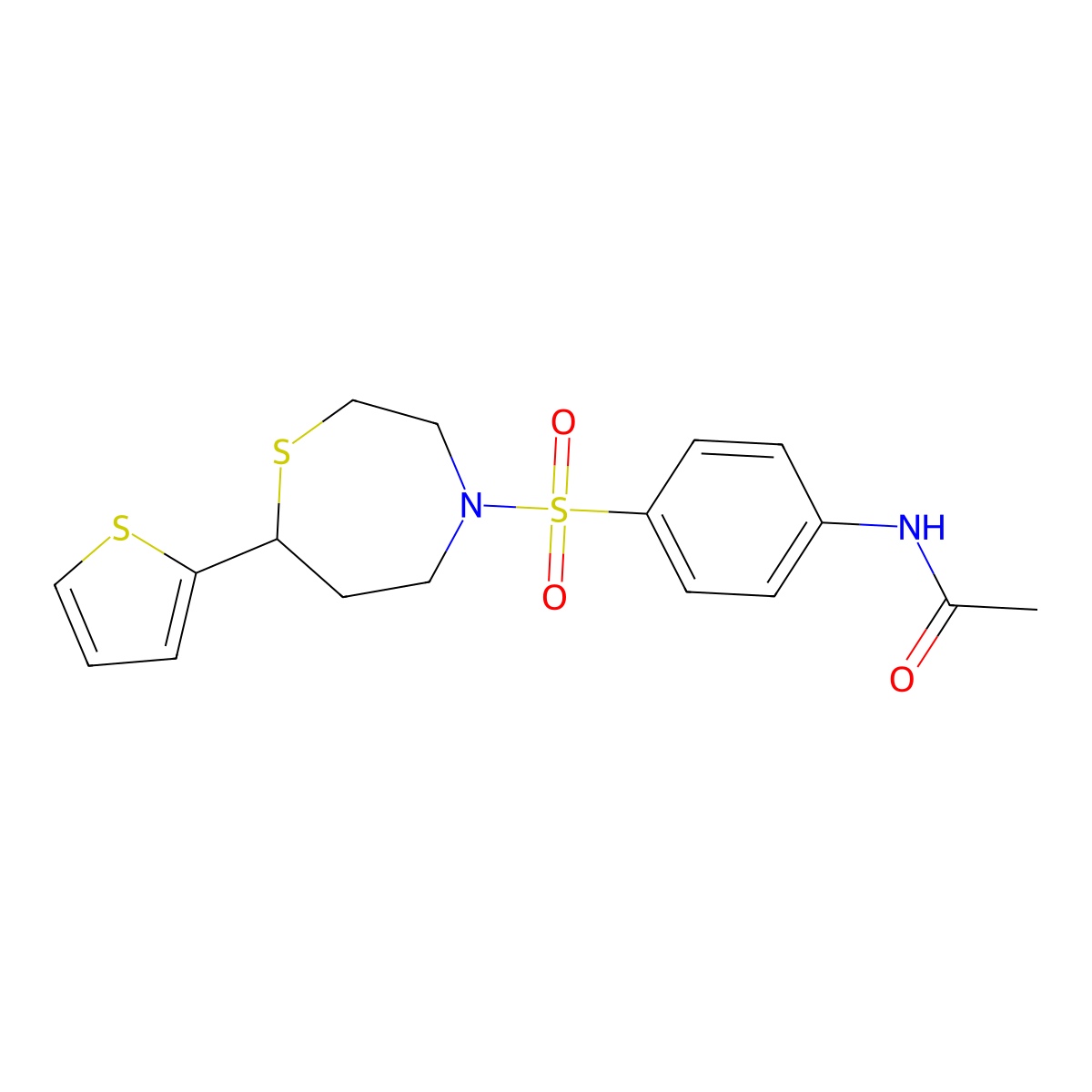 N-(4-((7-(thiophen-2-yl)-1,4-thiazepan-4-yl)sulfonyl)phenyl)acetamide molecular structure, CAS 1705891-16-2